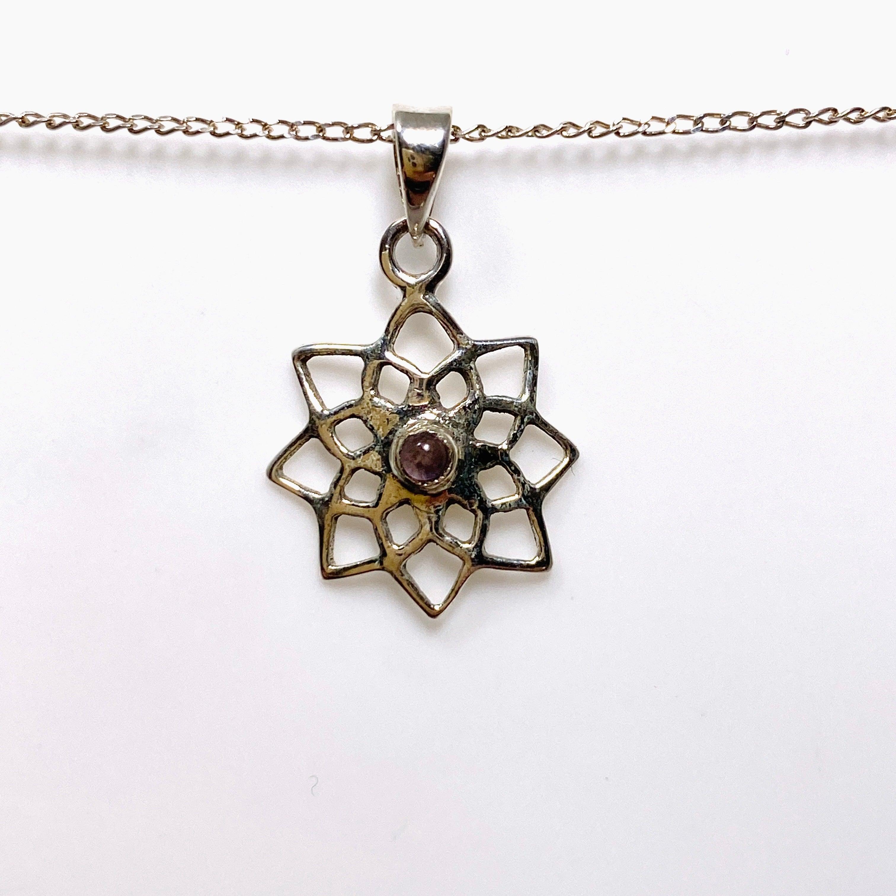 Round Gemstone Flower Pendant Necklace G2269 - Elegant Jewelry for Women, Perfect for Weddings, Parties & Special Occasions