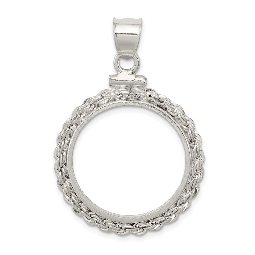 Sterling Silver 19.1 x 1.5mm Rope Coin Bezel Pendant Necklace - Elegant Jewelry for Women, Perfect for Gifts, Everyday Wear & Special Occasions