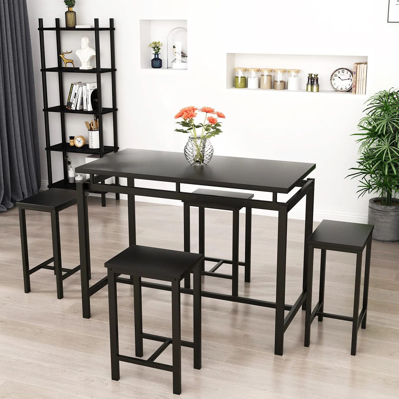 Modern 5-Piece Industrial Bar Table Set with 4 Chairs - Kitchen Dining Table for Small Spaces, Breakfast Nook & Pub Style - Perfect for Apartments, Condos & Cozy Homes