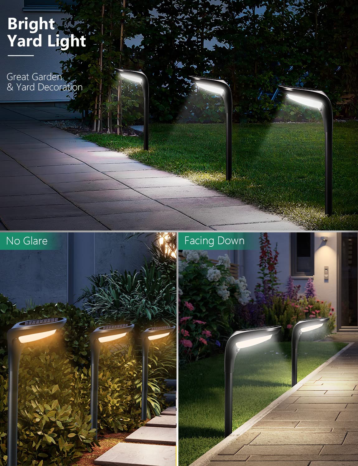 2 Pack Solar Pathway Lights Outdoor Waterproof - Solar Powered Garden Lights Auto On/Off for Landscape, Yard, Patio, Walkway, Driveway, Pool - Cool White & Warm White - Perfect for Holiday Decorations & Nighttime Safety Lighting