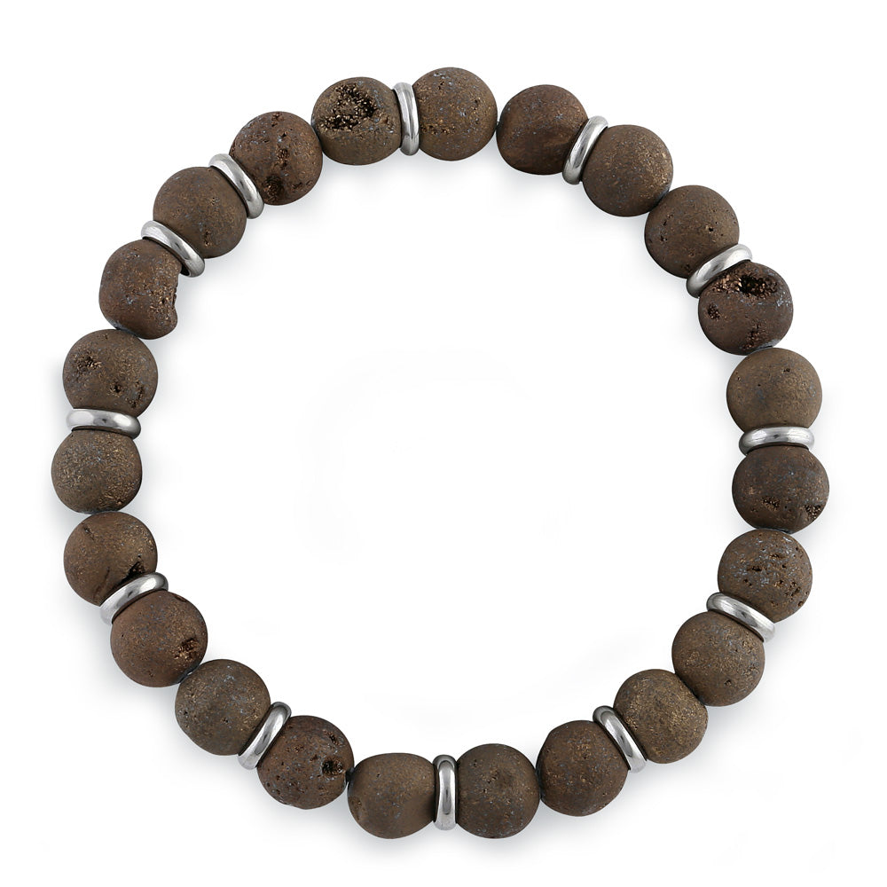 Stainless Steel Brown Druzy Bead Bracelet for Women - Elegant Boho Jewelry for Everyday Wear & Special Occasions