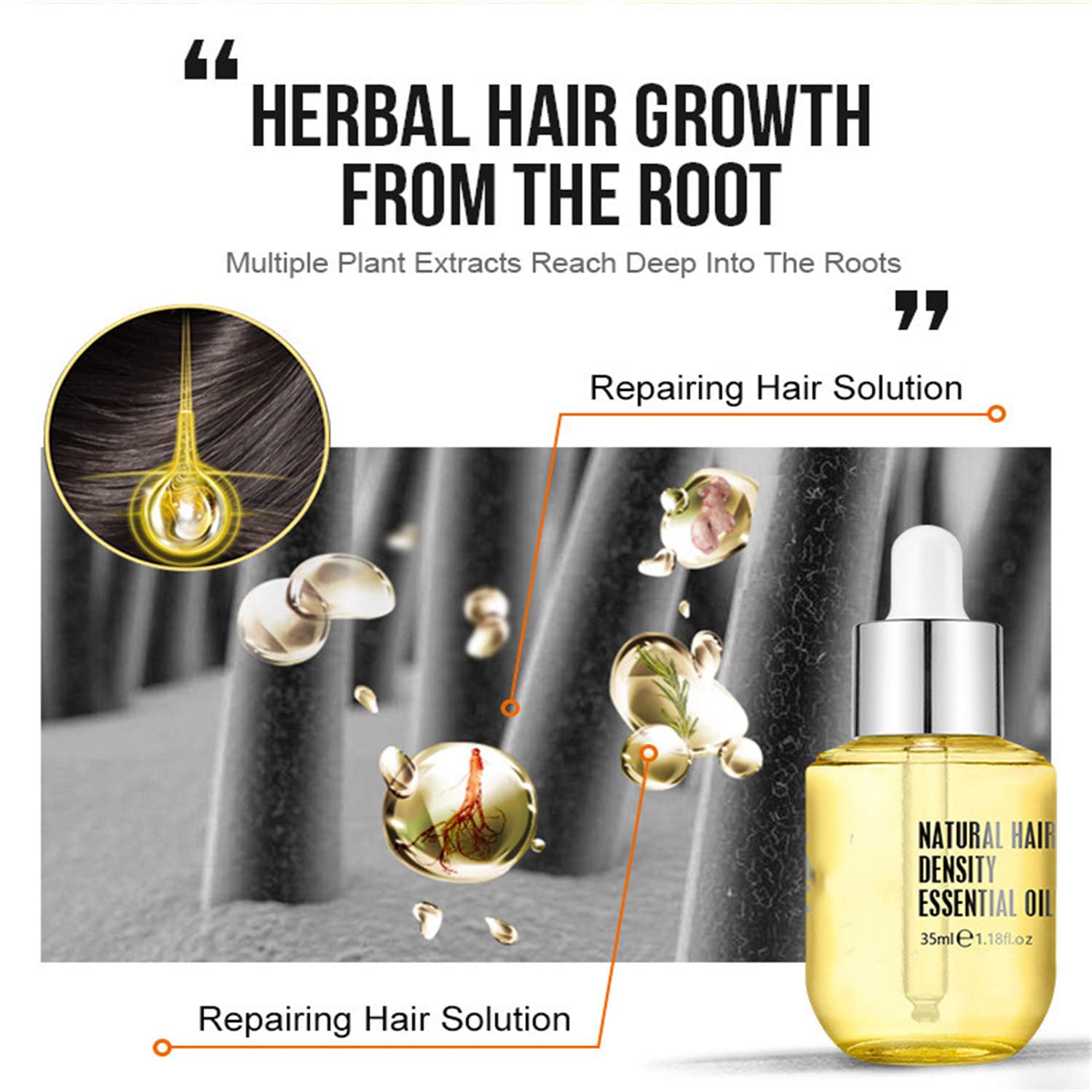 Natural Ginger Hair Growth Serum for Thinning Hair - Essential Oil Treatment for Men & Women | Promotes Hair Density & Scalp Health | Perfect for Daily Hair Care Routine & Styling Prep