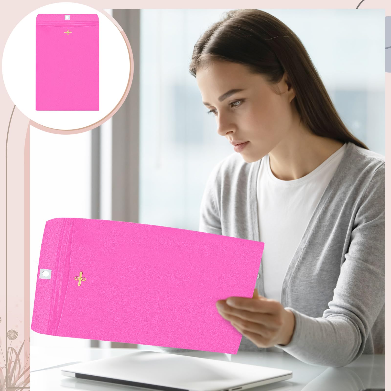 Geyee 100 Pcs Colored Manila Clasp Envelopes with Gummed Seal - 9 x 12 Inch Rose Pink for Home, Office & Business - Perfect for Mailing, Document Storage & Organizing Files