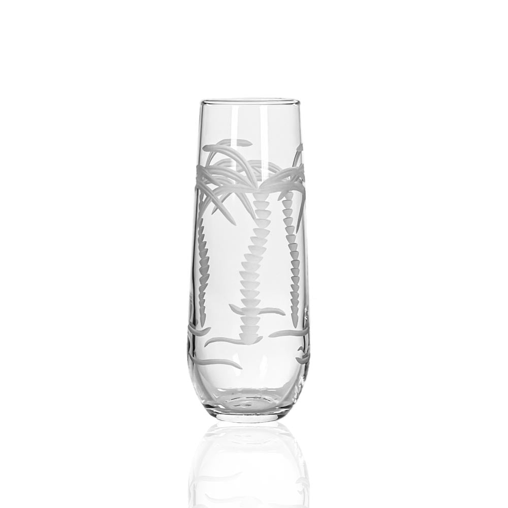 8.5oz Stemless Champagne Flutes Set of 2 - Elegant Palm Tree Design for Tropical Parties, Weddings & Poolside Celebrations