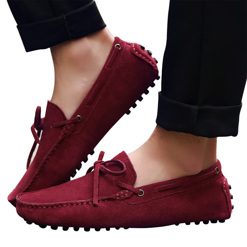 Santimon Men's Penny Loafers - Classic Suede Leather Moccasins Slip-On Shoes for Casual Wear & Driving | Comfortable Prom Shoes for Weddings & Office (Brown) | Perfect for Business Casual, Date Night & Travel