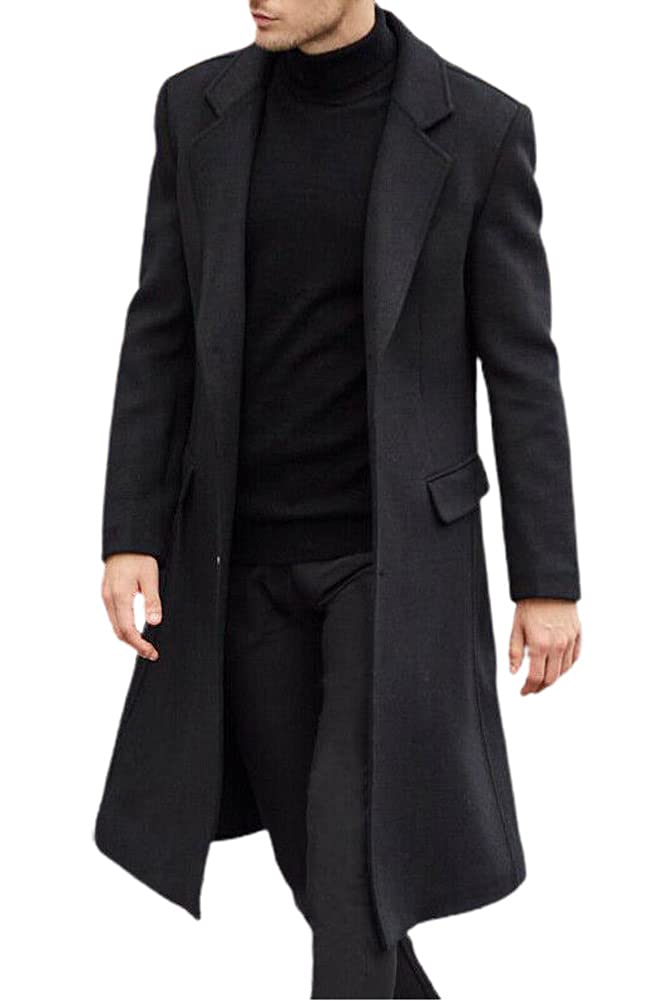 Premium Men's Wool Overcoat - Single Breasted Long Dress Coat for Fall & Winter | Office Wear, Business Attire & Formal Occasions