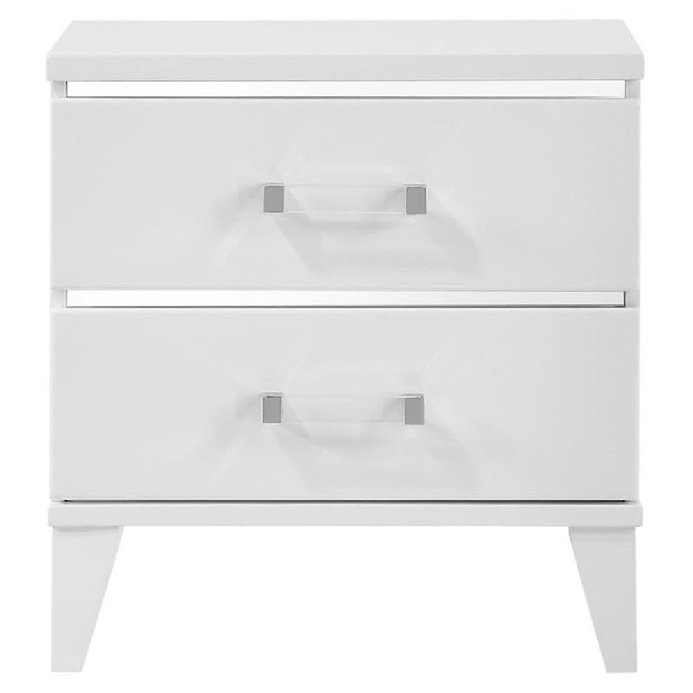 Acme Chelsie White Wooden 2-Drawer Nightstand with Modern Acrylic Bar Handles - Perfect Bedside Table for Bedroom, Guest Room & Nursery Storage
