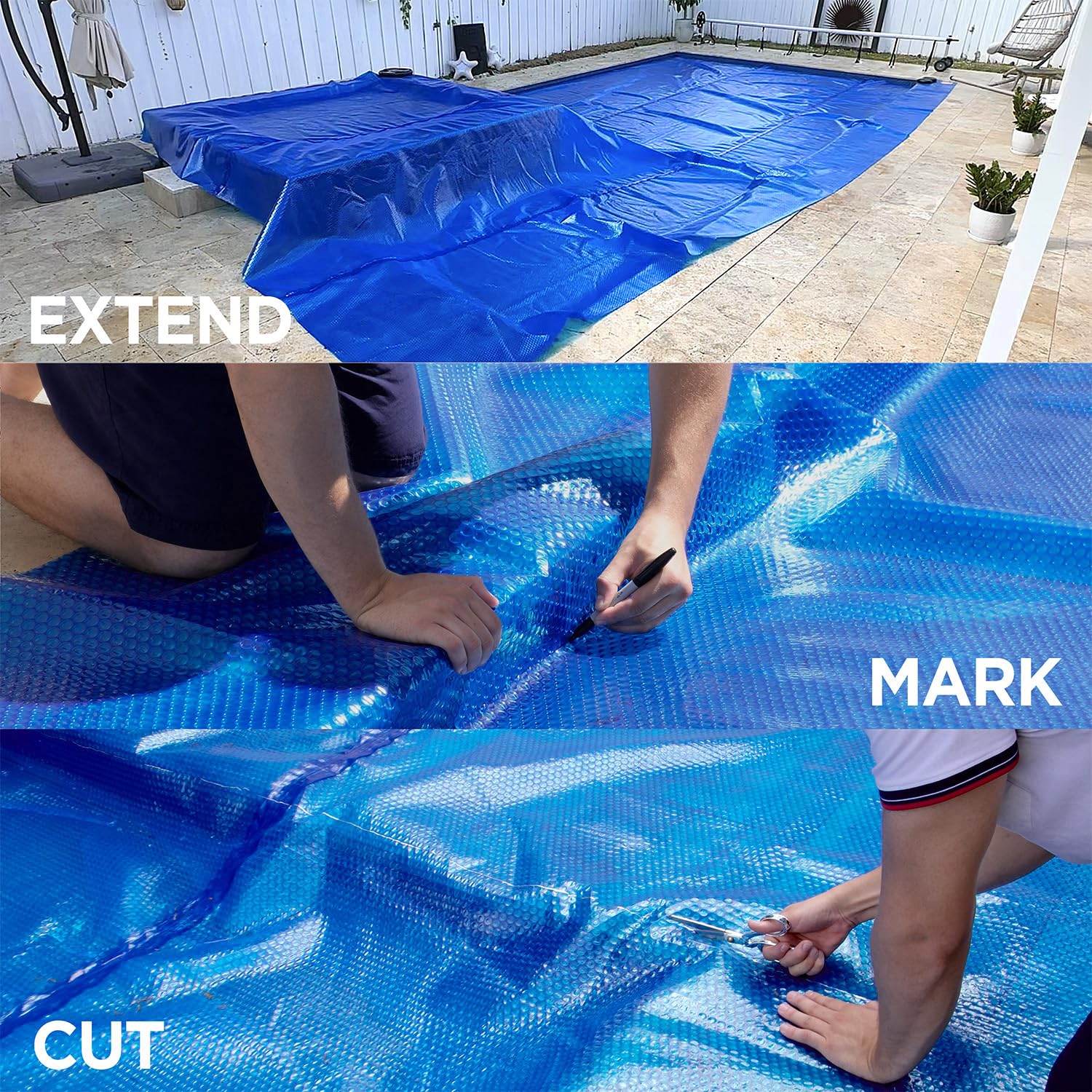 Premium 16' x 32' Rectangle Solar Pool Cover for Inground & Above Ground Pools - 12 Mil Thick Blue Solar Blanket to Retain Heat & Reduce Evaporation - Perfect for Backyard, Residential & Commercial Swimming Pools