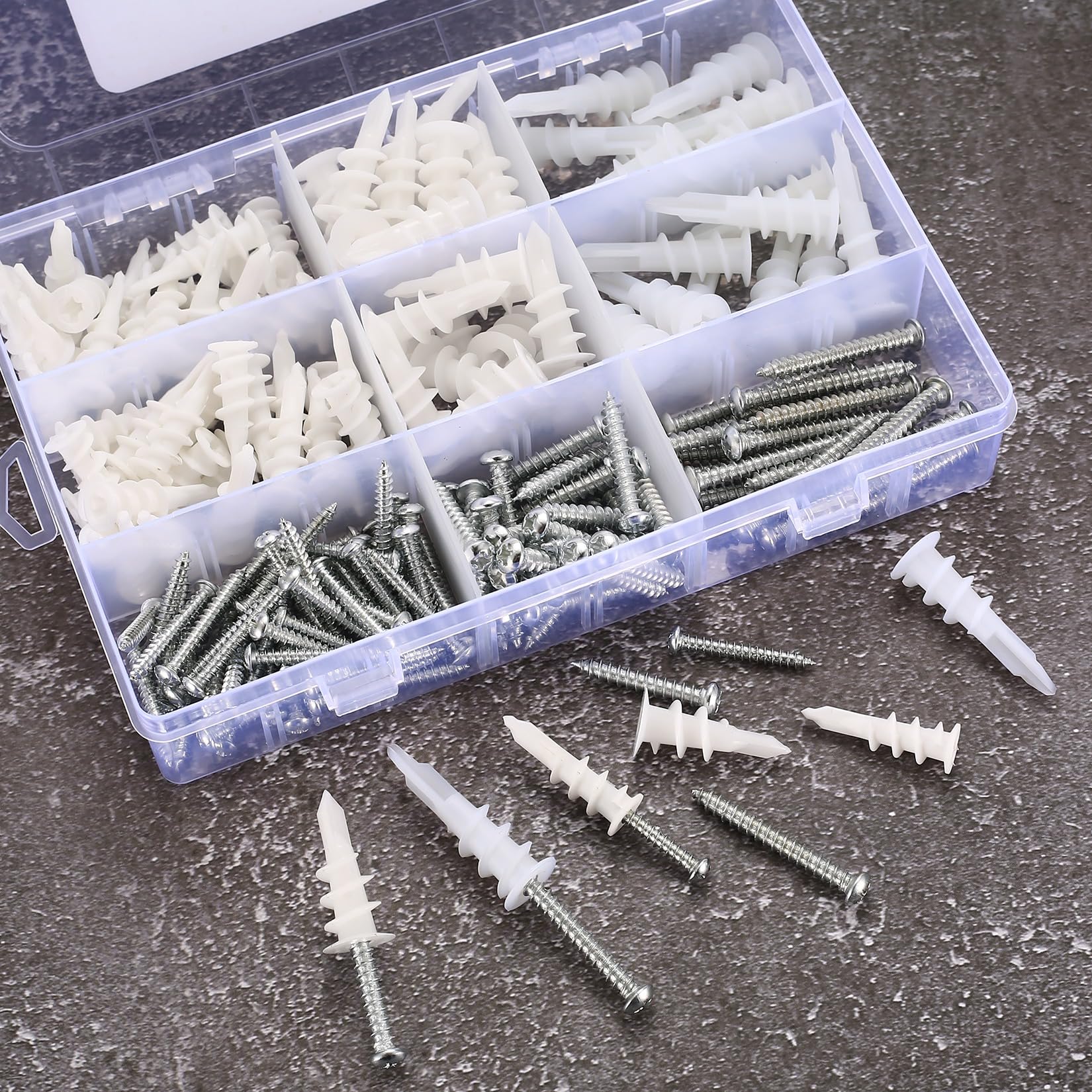 200 Pcs Self Drilling Drywall Anchors and Screws Kit - 100 Anchors & 100 Pan Head Self Tapping Screws for Hollow Sheetrock - Secure Hanging for Pictures, Shelves, Mirrors and Home Decor