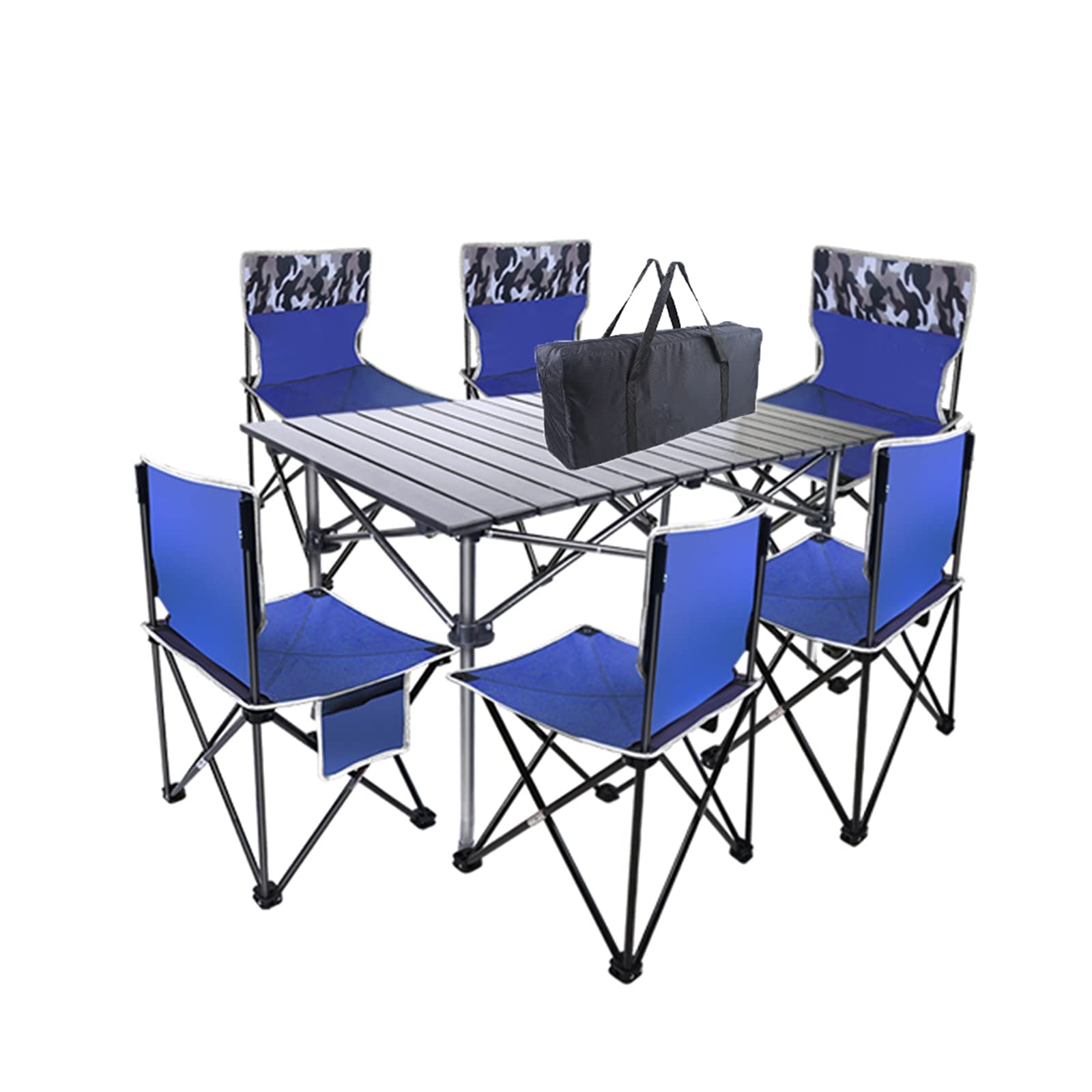 Portable Aluminum Alloy Folding Camping Table with 6 Chairs - Lightweight Outdoor Picnic Set for Camping, Backyard, Beach & Tailgating - Easy Storage & Carry (Package 3)