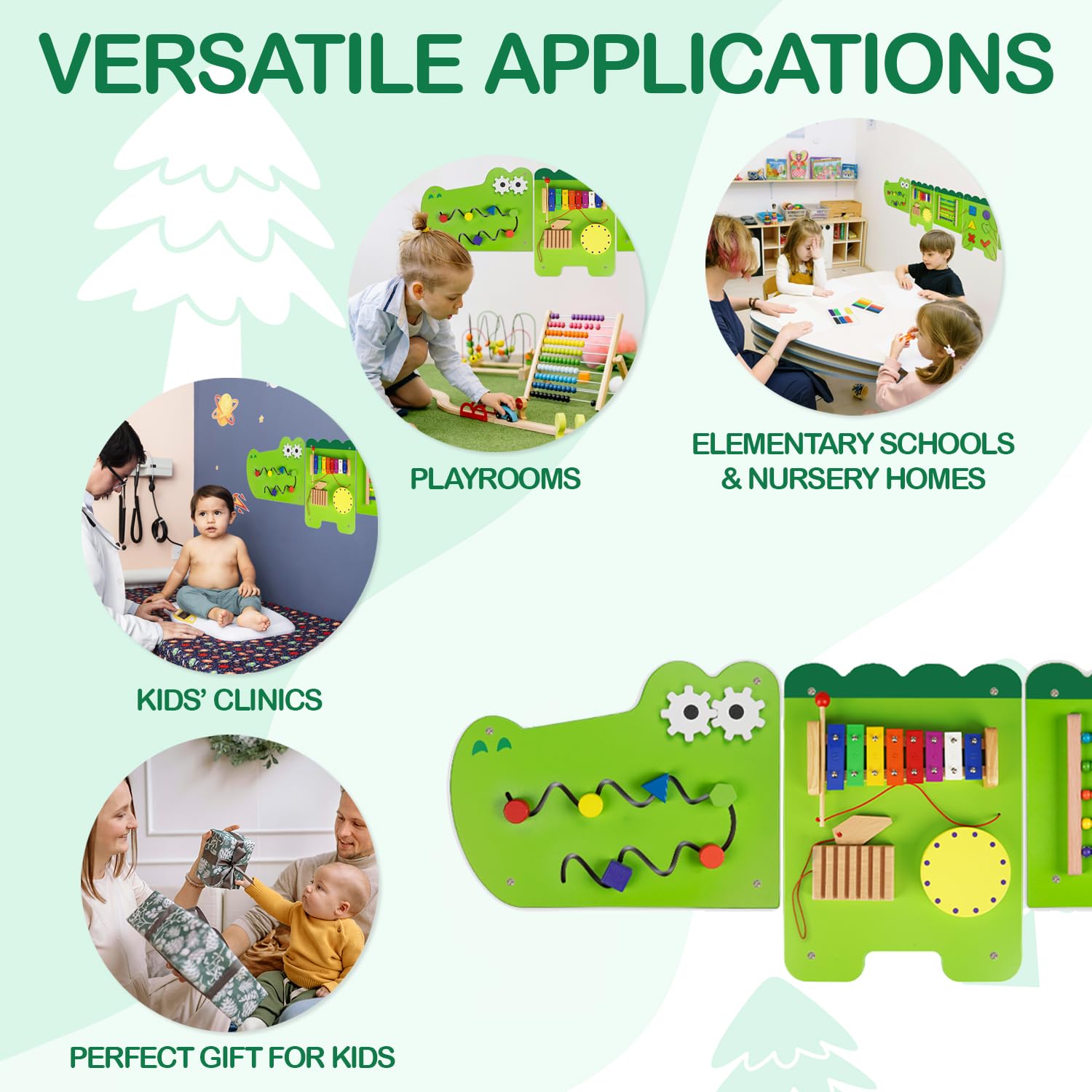 Monläurd® Montessori Busy Board with Crocodile Design - Sensory & Educational Wooden Activity Cube for Toddlers 6M+ | Interactive Learning Toy for Daycare, Playroom & Home Use | Boys & Girls Early Development Toy
