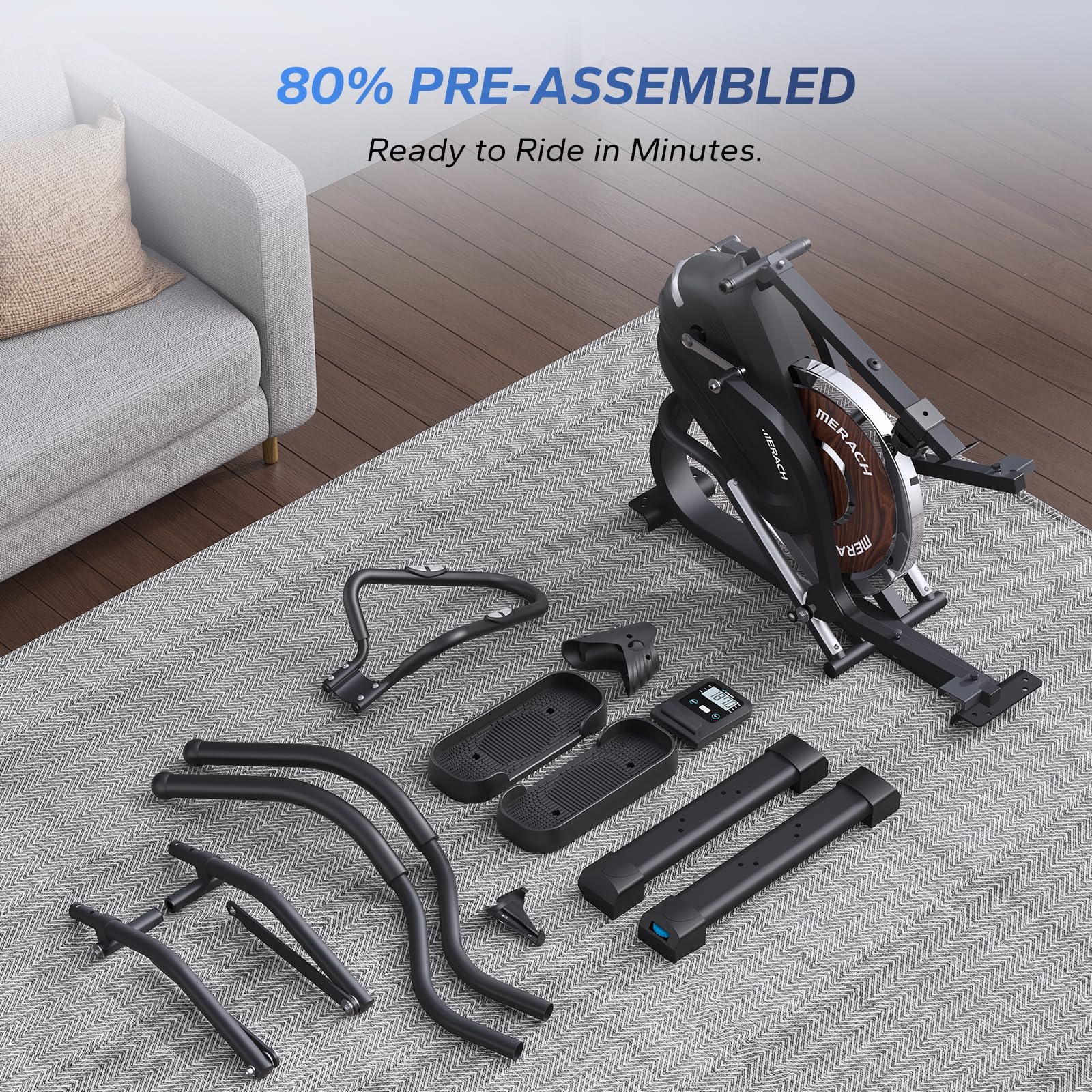 MERACH 3-in-1 Elliptical Machine for Home - Magnetic Resistance Cardio Climber with 16 Levels, Stepping Trainer & MERACH App Connectivity | Compact Exercise Equipment for Small Spaces | Perfect for Home Gym, Apartment Workouts & Full-Body Training