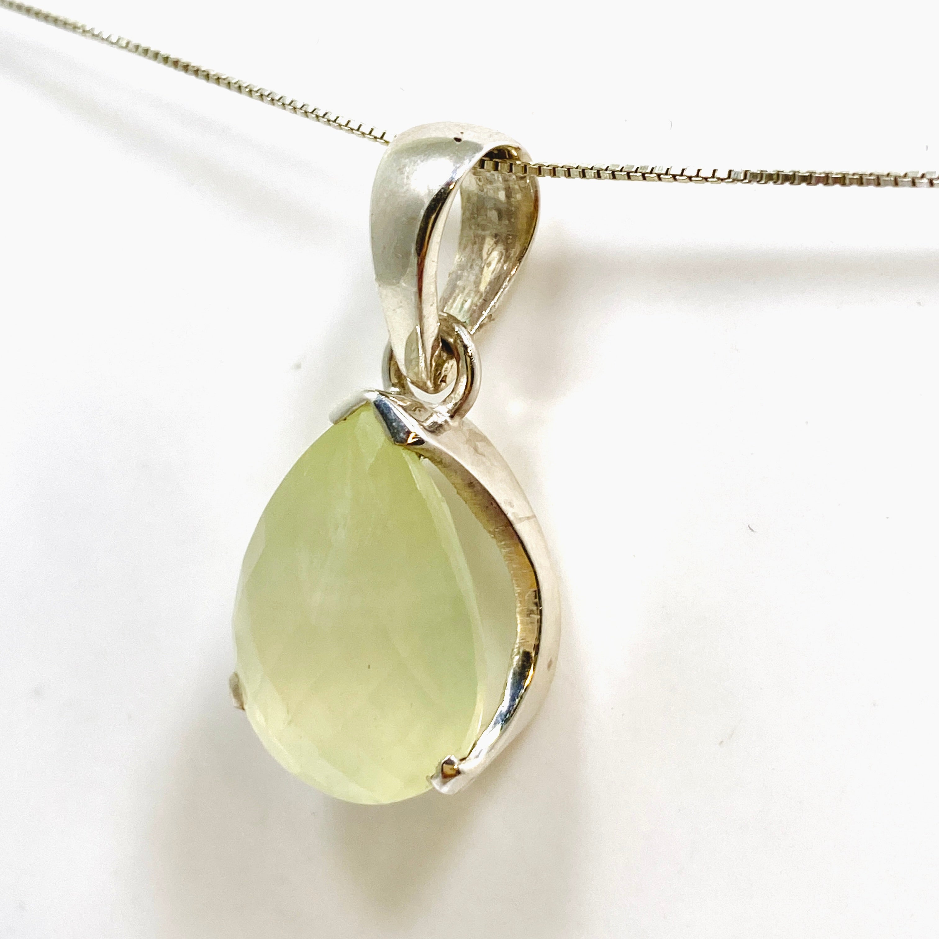 Natural Prehnite Teardrop Checkerboard Faceted Pendant Necklace - PPGJ1017 | Elegant Jewelry for Women, Perfect Gift for Birthday, Anniversary & Special Occasions