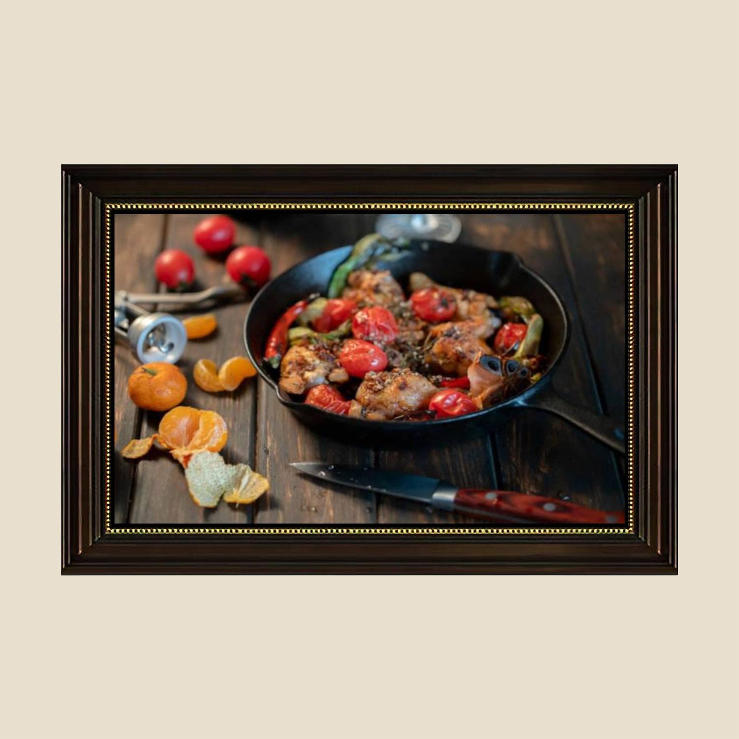Vintage Roast Chicken Thigh Tomato Garlic Chilli Pepper Canvas Wall Art Print - 24x36 Inch Framed Kitchen Decor Poster, Ready to Hang for Dining Room, Restaurant & Home Decor - Perfect for Food Lovers & Culinary-Themed Spaces