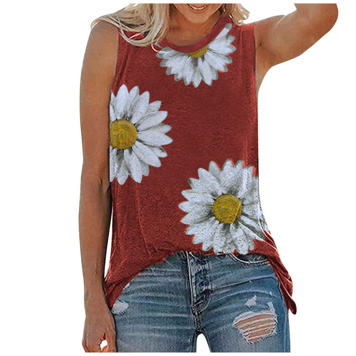 YIMISHION Women's Printed Sleeveless Tank Tops - Casual Crewneck Tunic Tops for Summer, Workout & Daily Wear | Perfect for Gym, Yoga, Beach & Street Style