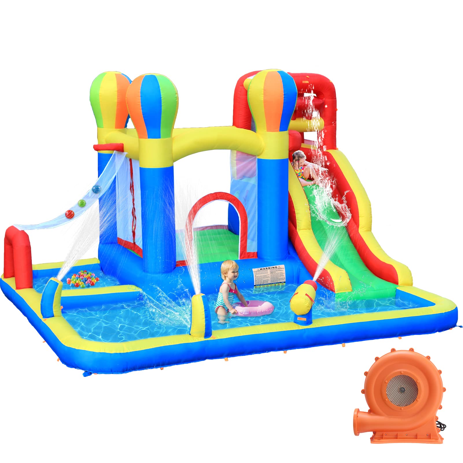Baralir Inflatable Bounce House with Water Slide - Kids Outdoor Water Play Center with 4 Sprinklers & 2 Splash Pools, Fits 5 Children | Perfect for Backyard Parties, Summer Fun, Birthday Celebrations & Family Outdoor Activities