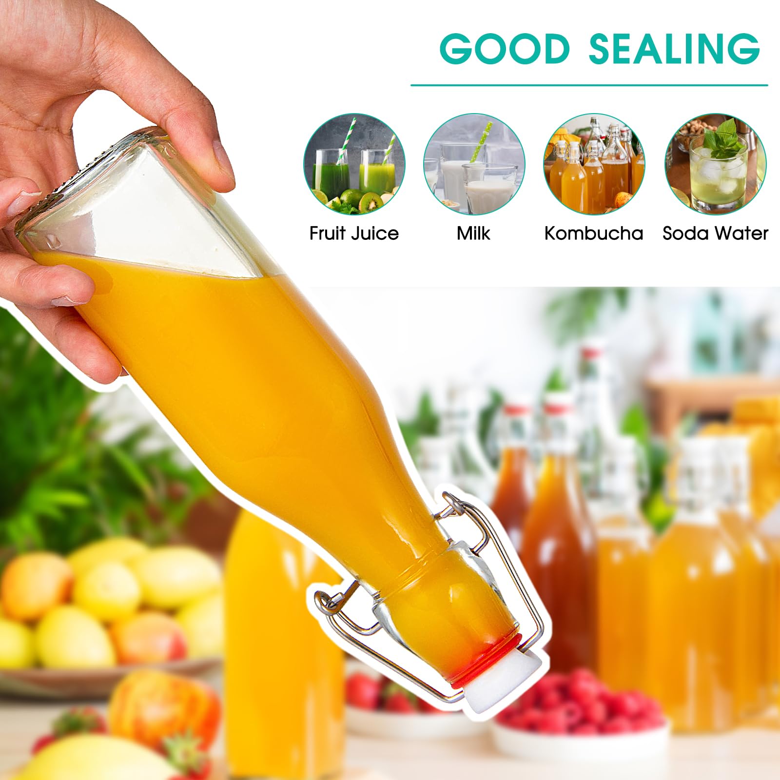 9 Pack 8oz Swing Top Glass Bottles - Airtight Flip Top Beer Brewing Bottles for Kombucha, Kefir, Homemade Beverages, Soda, Oil, Vinegar & Fermentation - Perfect for Home Brewing, Storage & Gifts