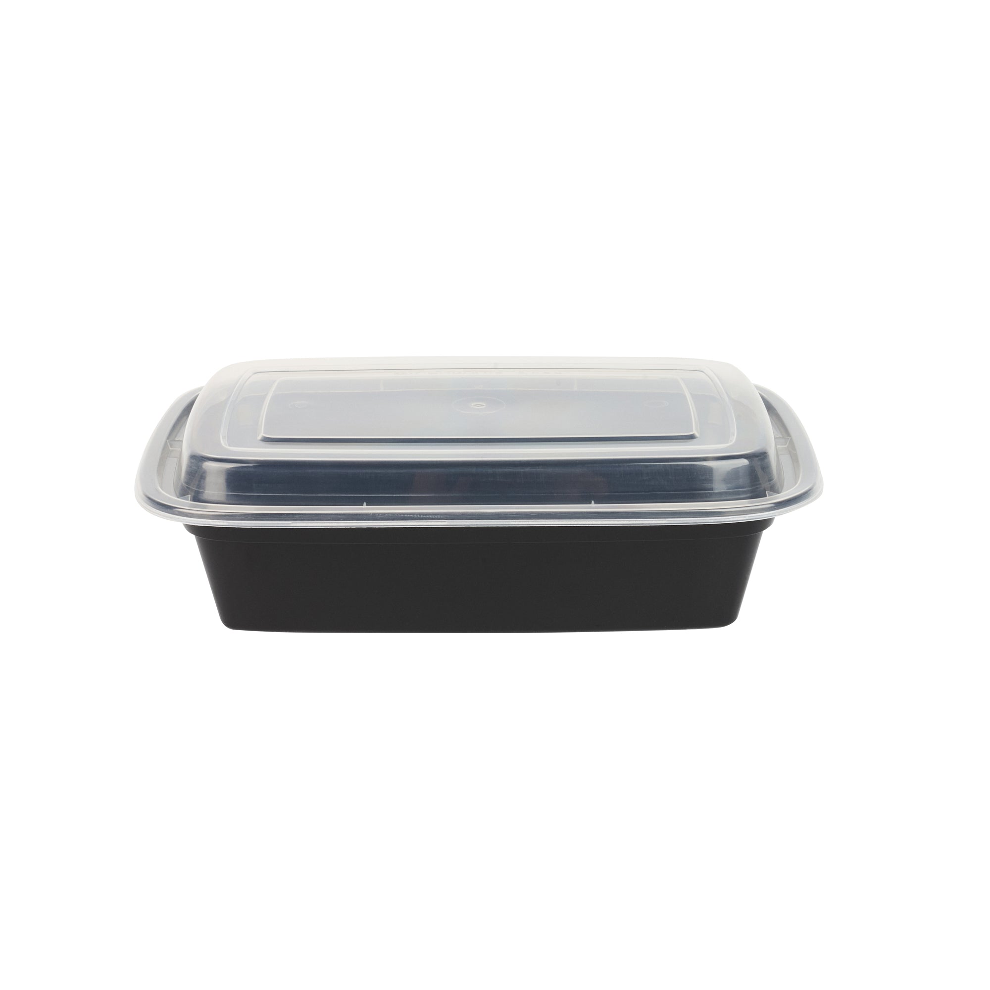 38 oz Black Rectangle Plastic Food Storage Container with Clear Lid - Microwave Safe Takeout Box (8.75