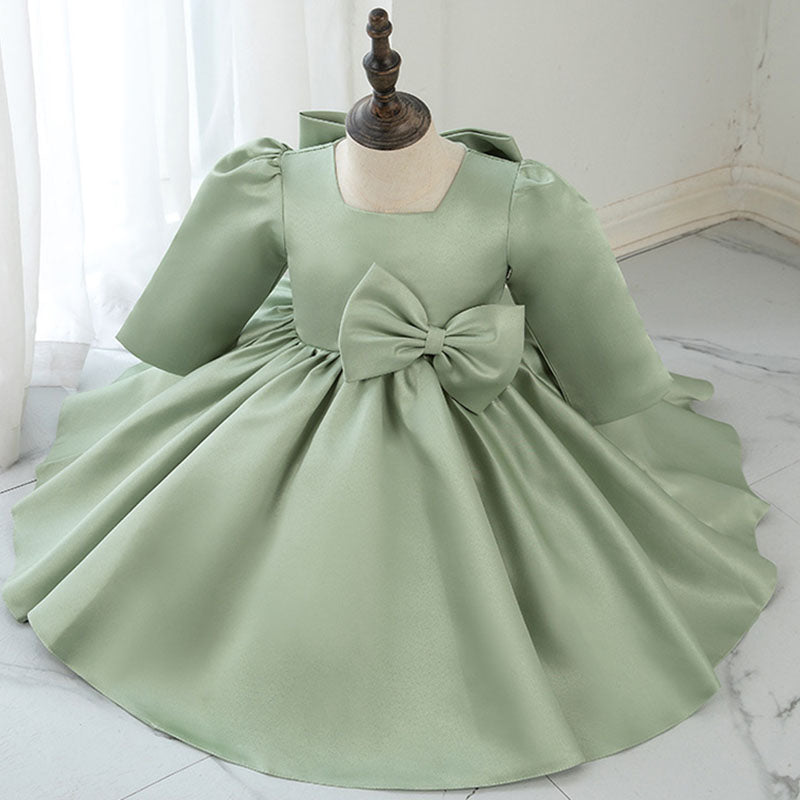 Toddler Girl's Green Princess Dress with Big Bow - Perfect for Prom, Communion & Special Occasions
