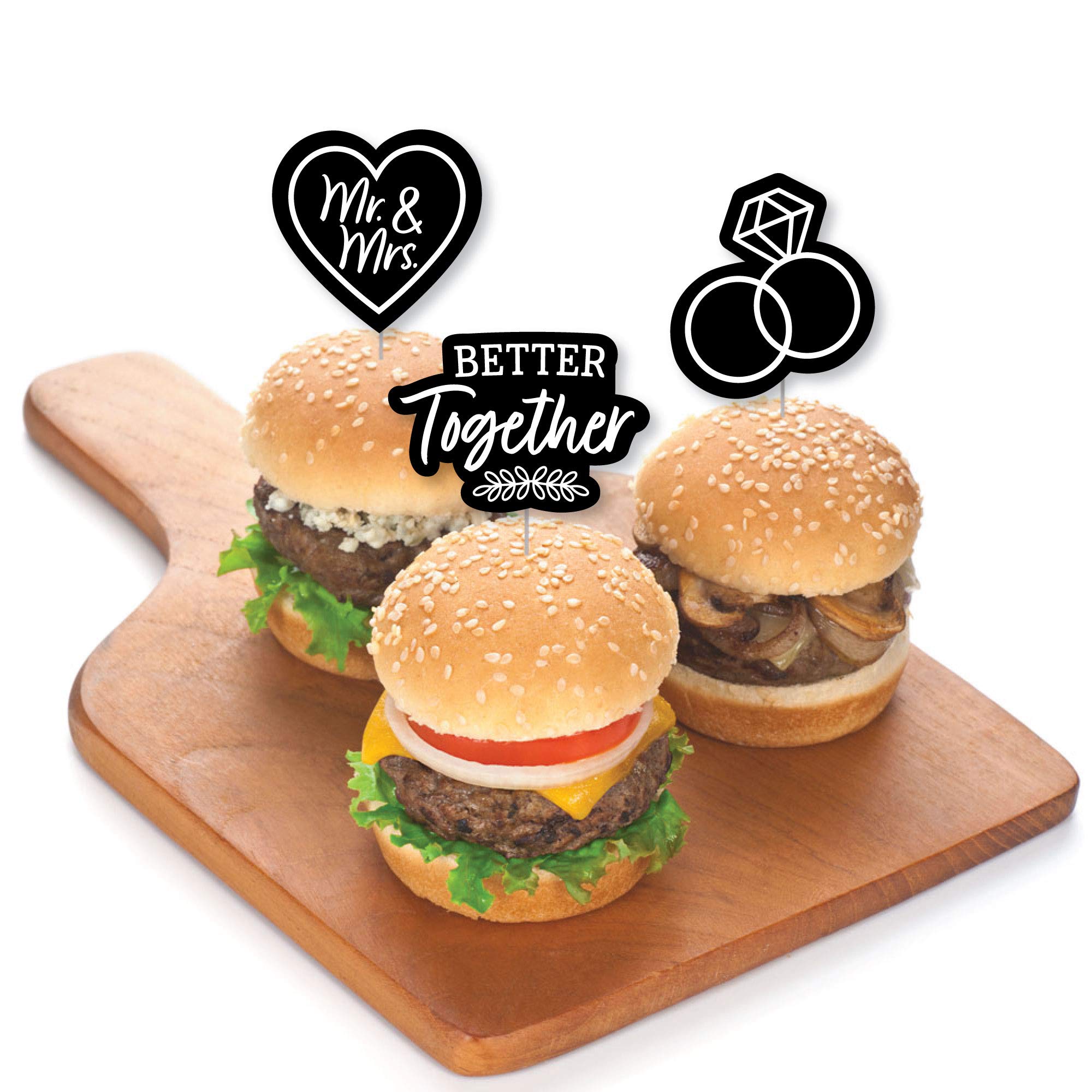 Mr. and Mrs. Dessert Cupcake Toppers - Elegant Black & White Wedding Cake Decorations (Set of 24) - Perfect for Bridal Showers, Anniversary Parties & Romantic Celebrations