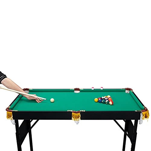 BUPAKU 46.85'' Foldable Pool Table for Kids & Adults - Includes Cues, Balls, Rack & Brush - Perfect for Game Rooms, Basements & Family Entertainment (Green)