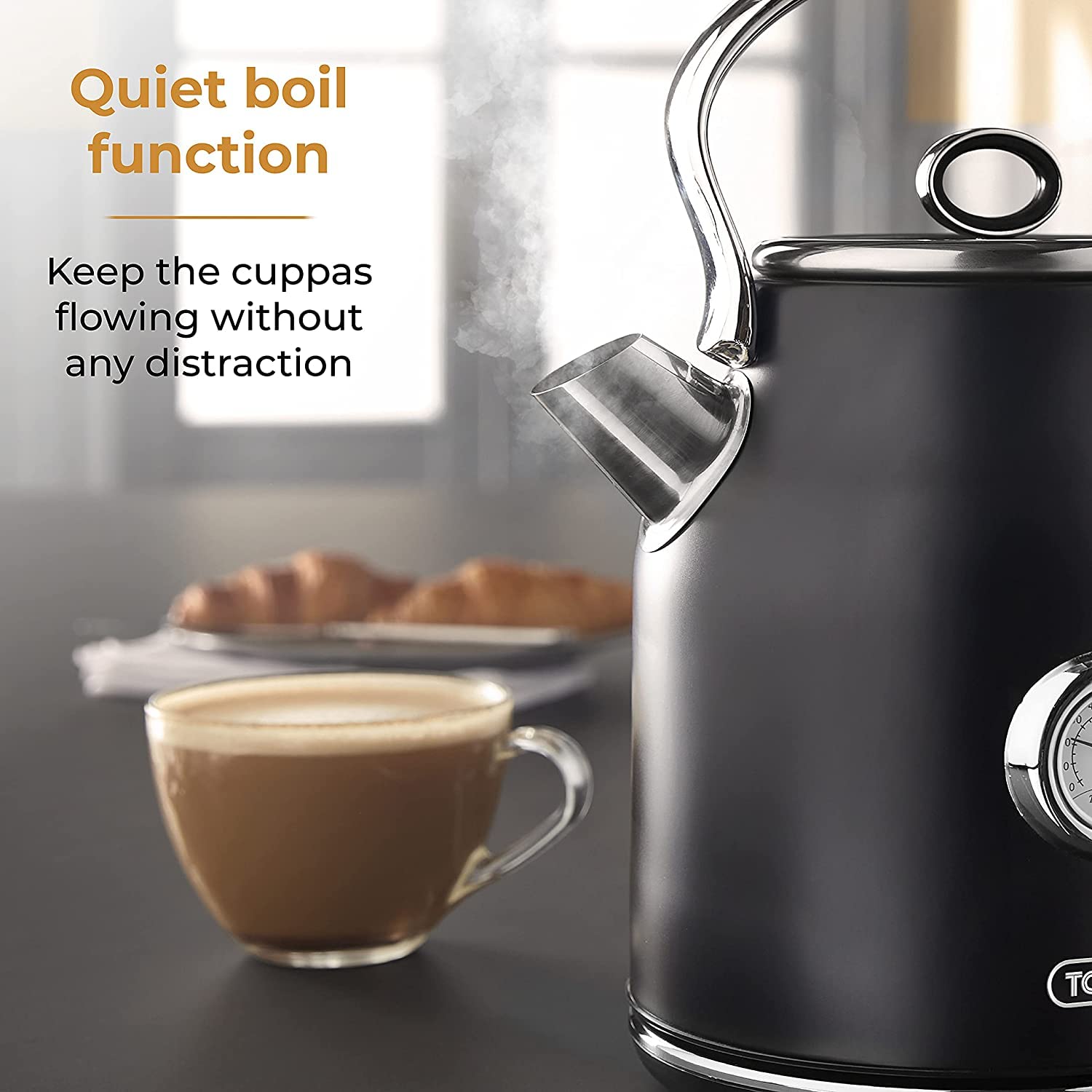 RKW Tower Renaissance Black 3KW 1.7L Electric Kettle & 4 Slice 1630W Toaster Set - Modern Kitchen Appliance Combo for Breakfast, Tea, and Coffee Making - Perfect for Home, Office, and Dorm Use