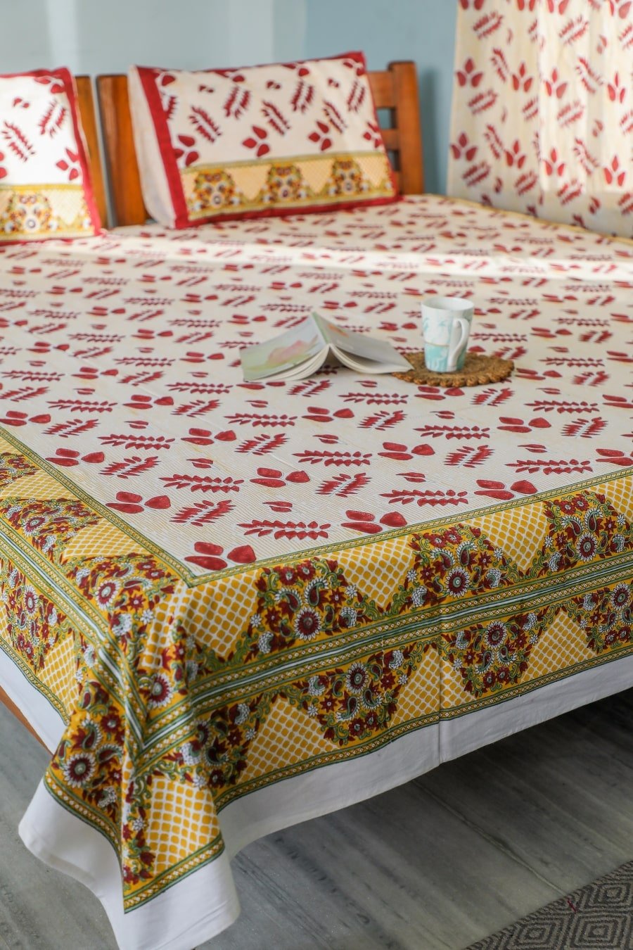 Artful Nature Handblock Printed Cotton Bedsheet - 100% Pure Cotton Handcrafted Bed Sheet Set | Boho Chic Home Decor for Bedroom, Guest Room & Dorm