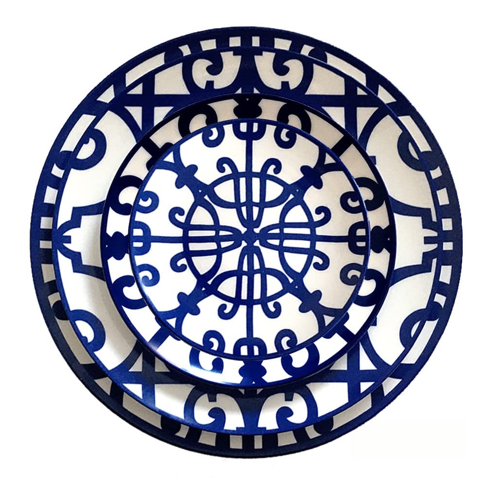 Nordic Style Ceramic Dinner Plates Set of 4 - Gold Trim Bone China Tableware for Christmas, Dessert & Daily Dining (Blue, 4-Piece Set) - Perfect for Holiday Gatherings, Parties & Home Decor