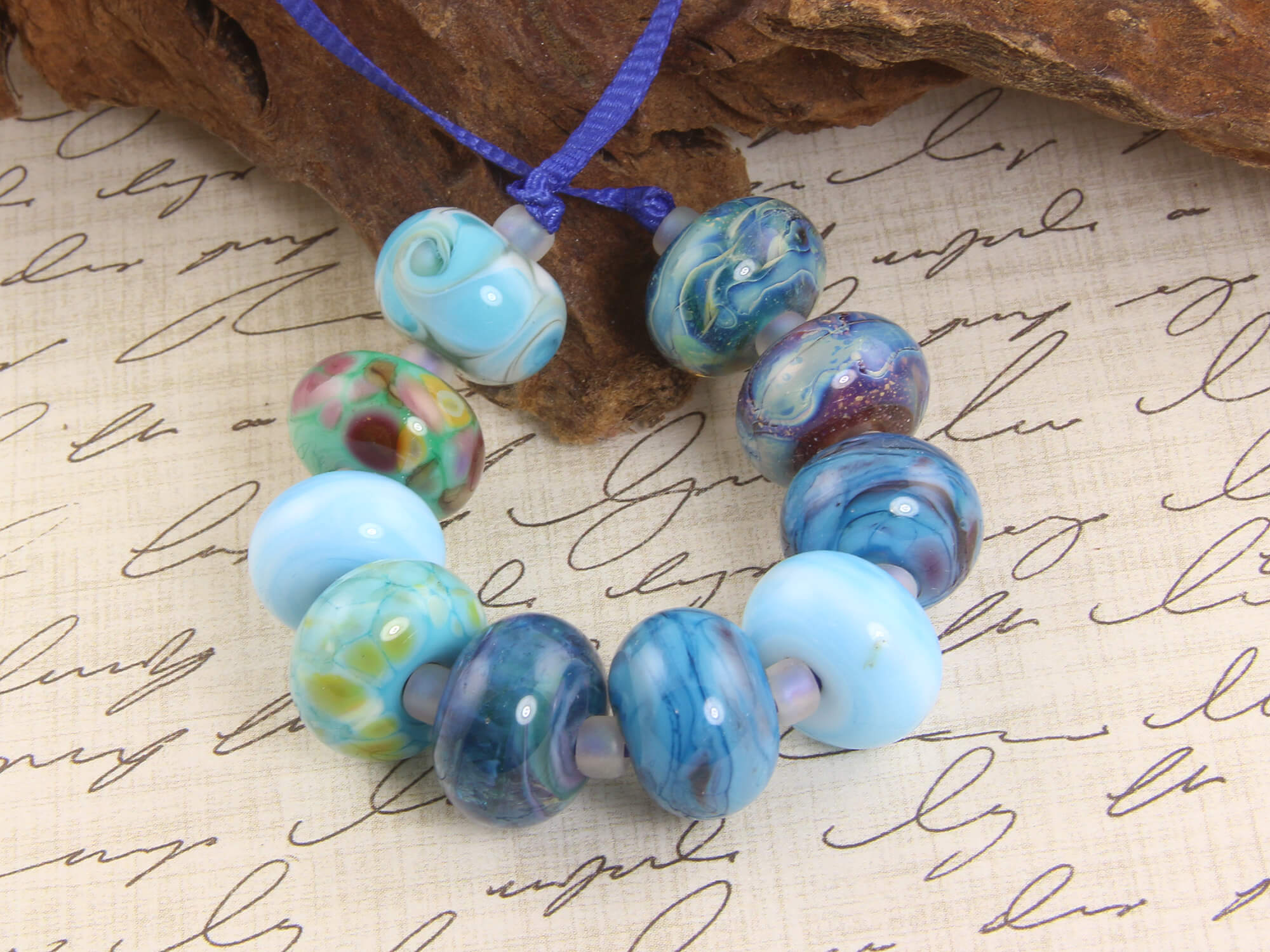 Aqua Blue Handmade Lampwork Glass Beads Set - Unique Orphan Mix for Jewelry Making, DIY Crafts, Bracelets & Necklaces - Perfect for Beaders and Artisans