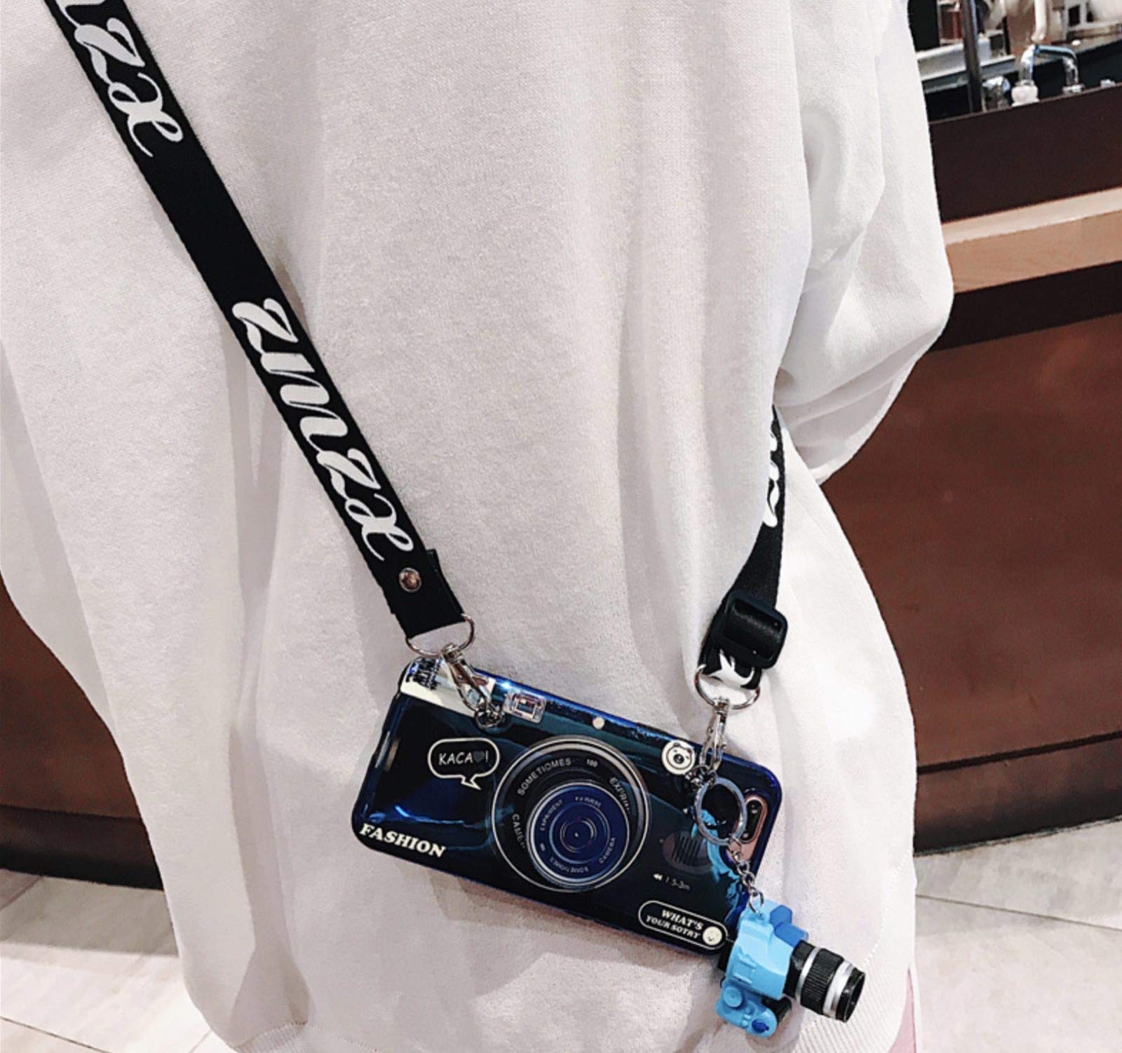 **Fashion iPhone X/XS Case (5.8 inch) - Lightweight Soft TPU Cover with Blue Ray Camera Design & Lanyard (Blue) | Perfect for Everyday Protection & Stylish Outfits**