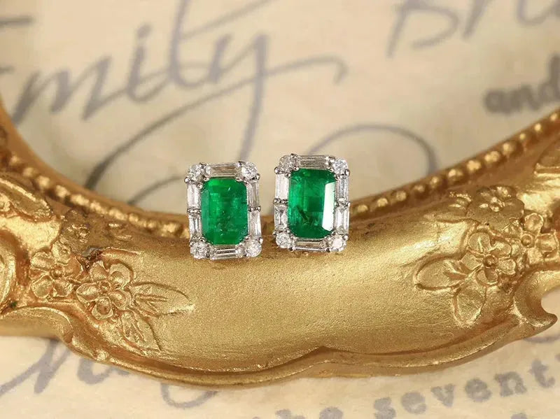 18K White Gold Earrings with Real Natural Emerald Gemstones - Luxury Diamond Jewelry for Women - Perfect for Weddings, Parties & Special Occasions