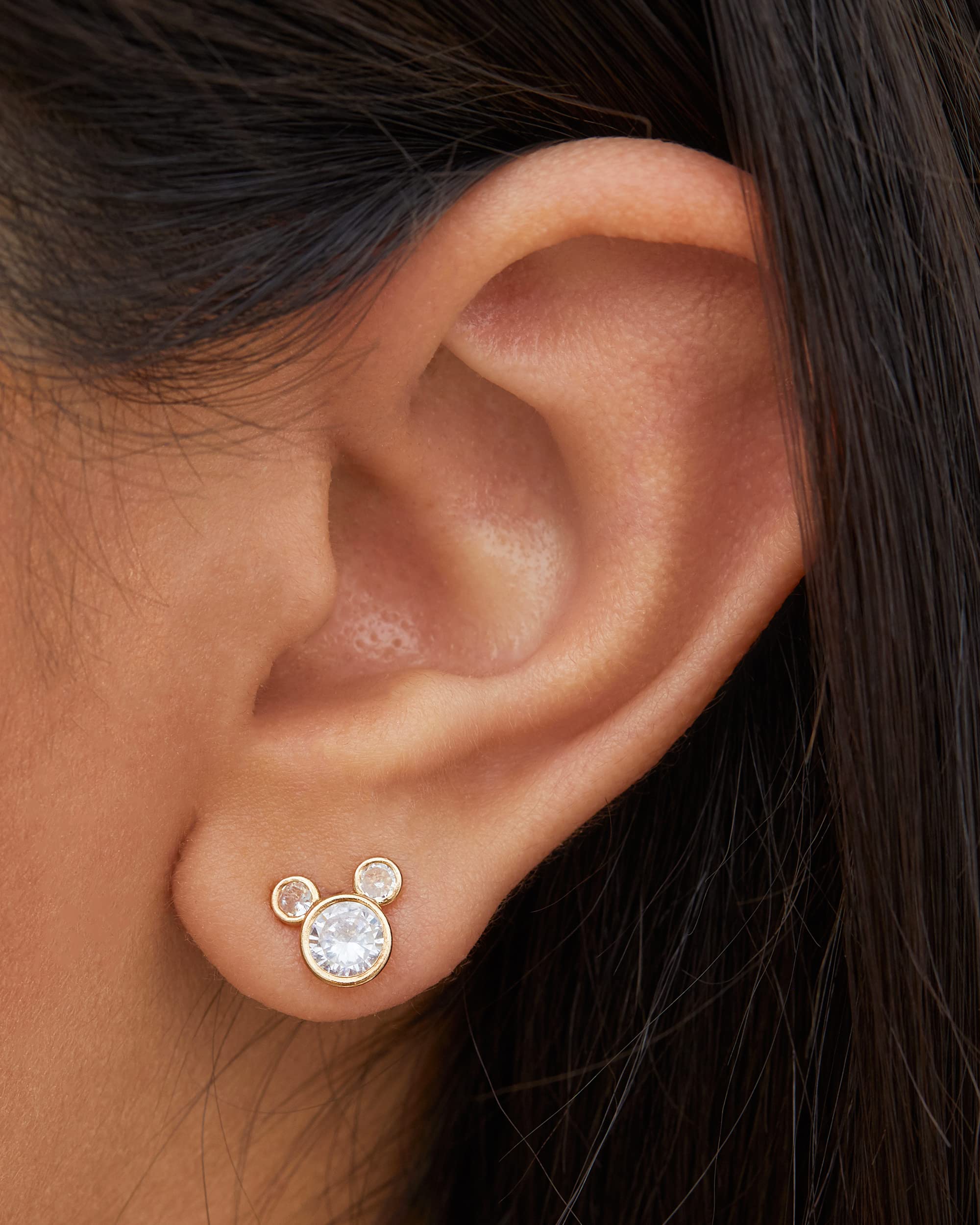 Disney Mickey & Minnie Mouse 10k Yellow Gold Cubic Zirconia Stud Earrings - Elegant Disney Jewelry for Women, Perfect for Gifts, Parties & Everyday Wear