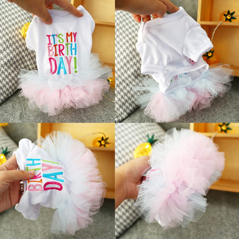 ANIAC Girl Dog Birthday Tutu Dress with Lace Skirt & Hairpin - Princess Pet Costume for Cats & Small Dogs (X-Small, White) - Perfect for Birthday Parties, Photo Shoots & Special Occasions