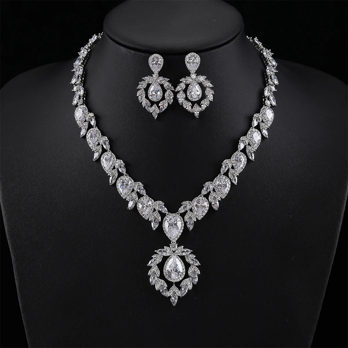 Luxury Bridal Jewelry Set - Stunning Waterdrop Cubic Zirconia Wedding Necklace & Earrings Set for Women - Perfect for Bridal Party, Engagement & Formal Occasions
