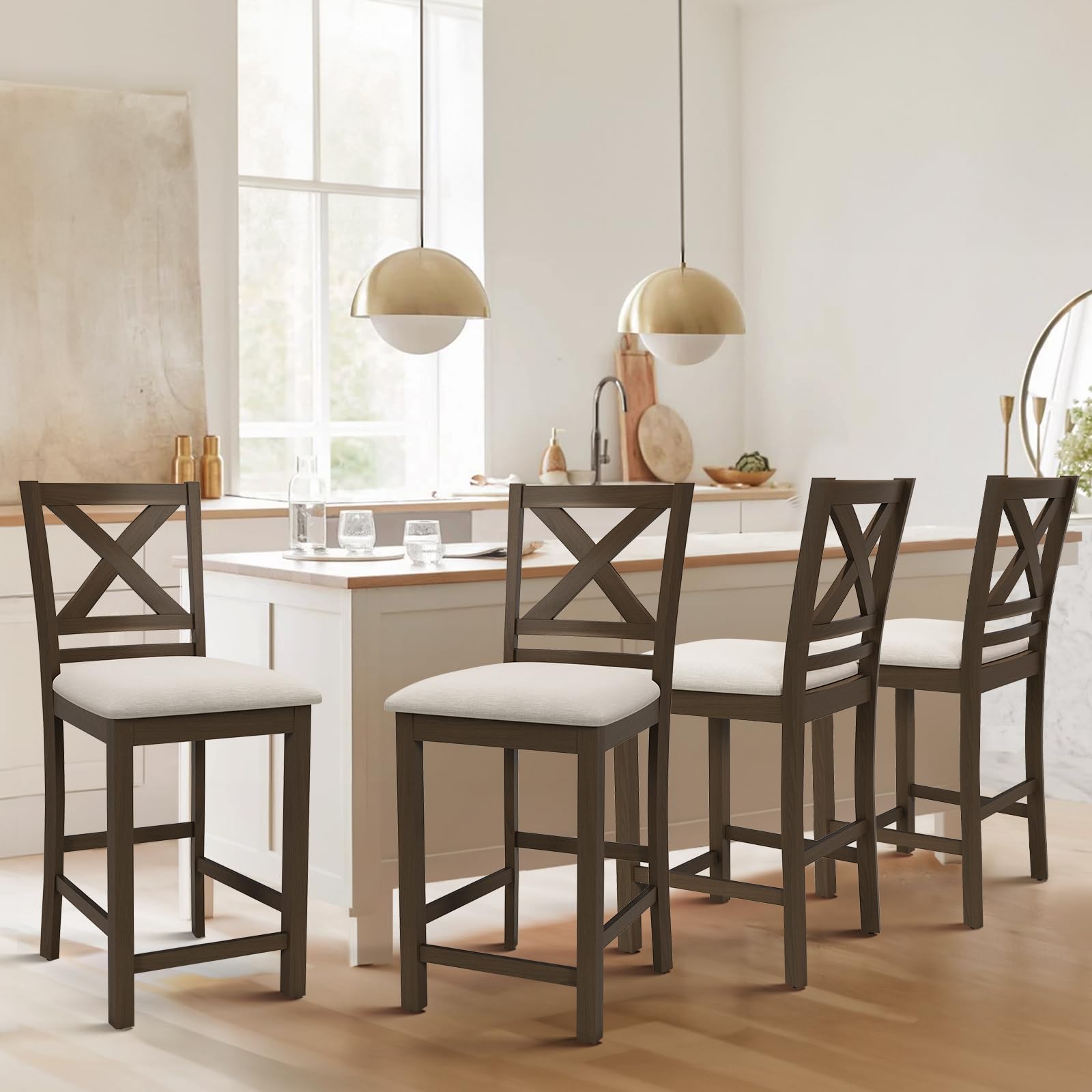 COLAMY Set of 4 Mid Century Modern Bar Stools with Back - 24