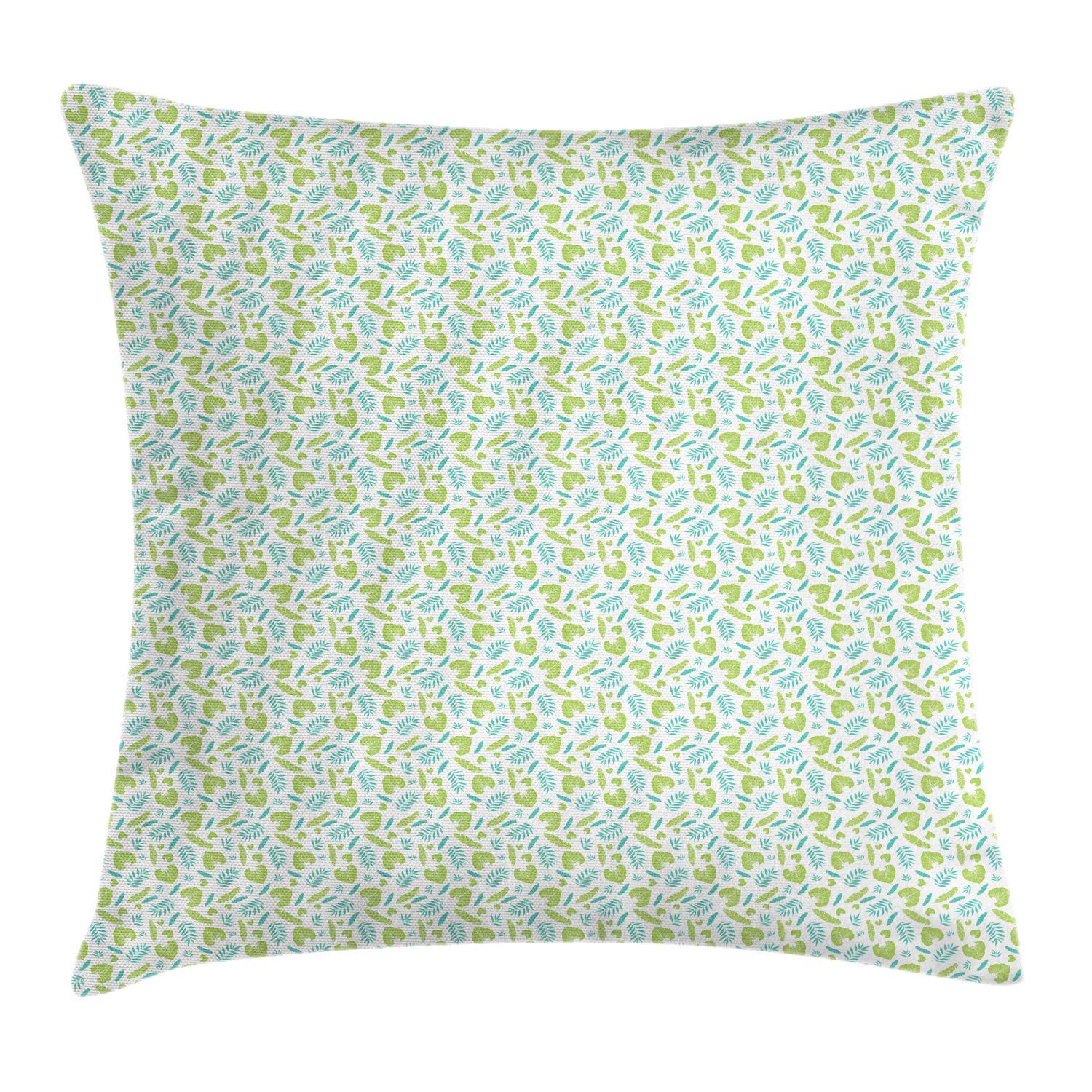 Ambesonne Tropical Leaves Throw Pillow Cover 20x20 Inches - Green Seafoam Botanical Print Decorative Cushion Case for Living Room, Bedroom & Outdoor Furniture