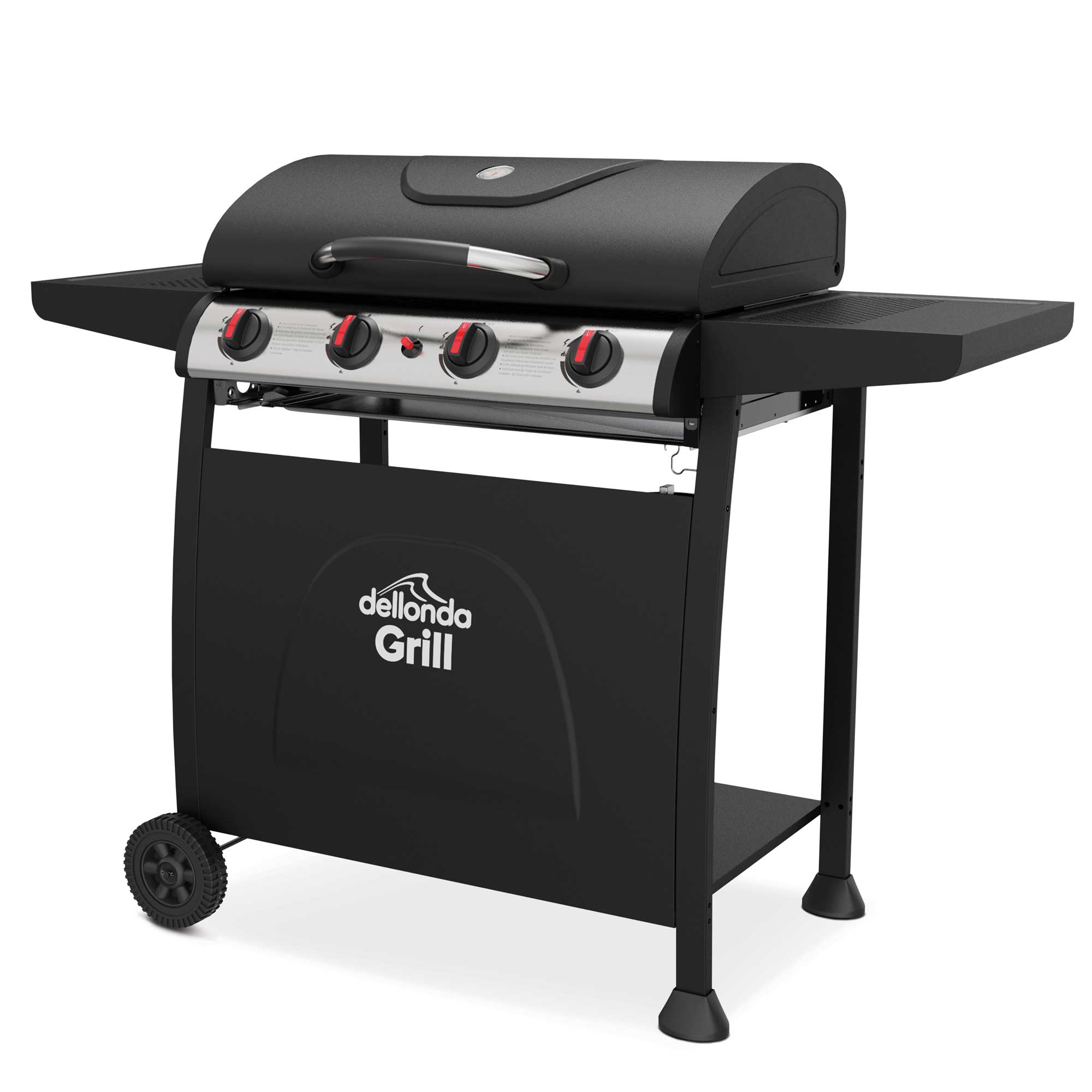 4 Burner Gas BBQ Grill with Piezo Ignition & Built-In Thermometer - Includes Cover - Black/Stainless Steel (Model DG229) - Perfect for Backyard Parties, Camping & Outdoor Cooking