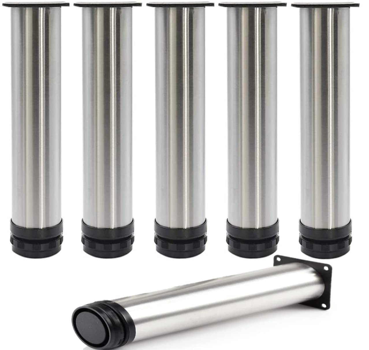 Adjustable Stainless Steel Furniture Legs 6Pcs - 18CM Kitchen Cabinet Sofa Bed Countertop Bar Desk Table Leveling Feet (5cm Diameter) - Perfect for Home Office, Living Room & Kitchen Furniture Leveling