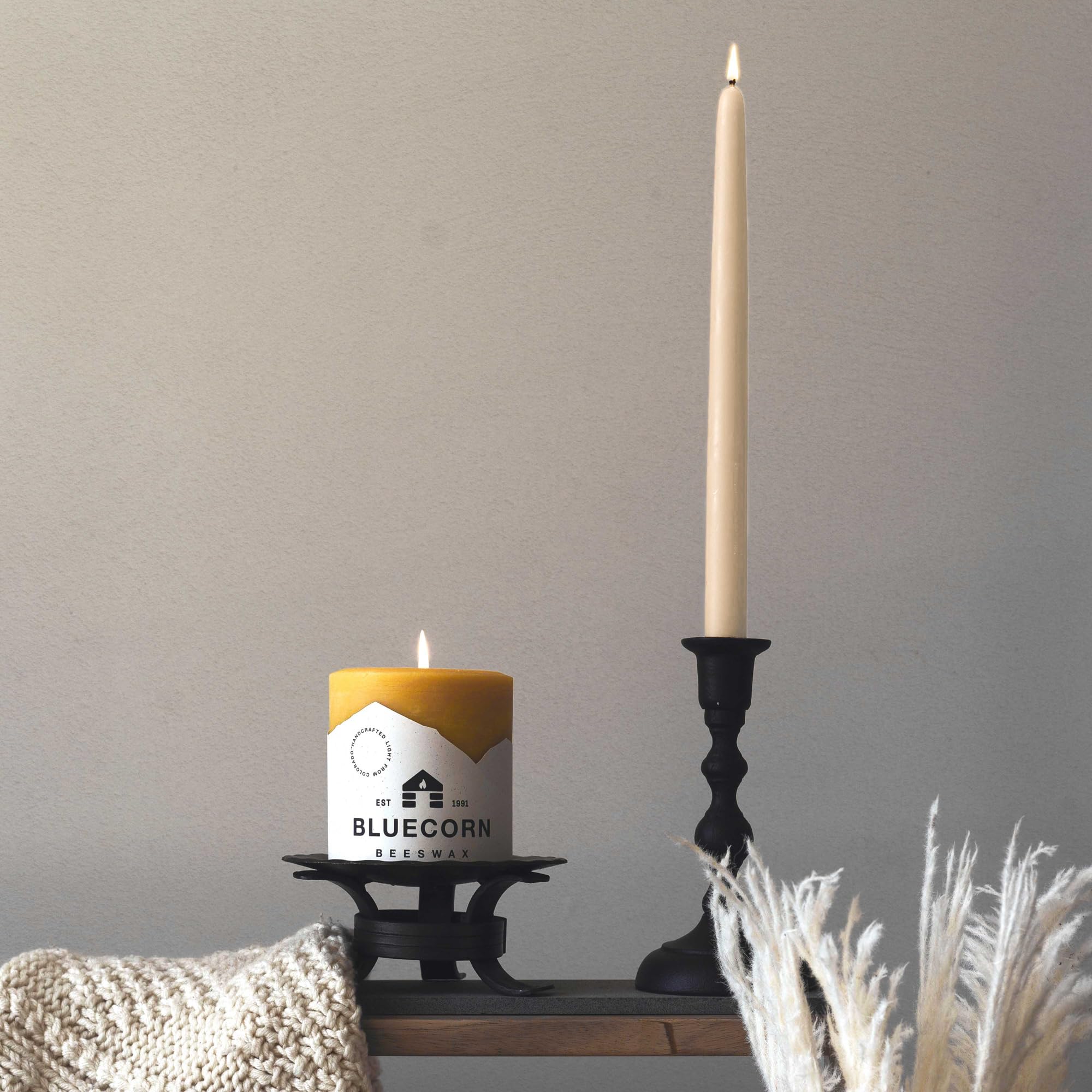 Pure Beeswax Taper Candles - 12 Inch Ivory White Unscented for Weddings & Dining