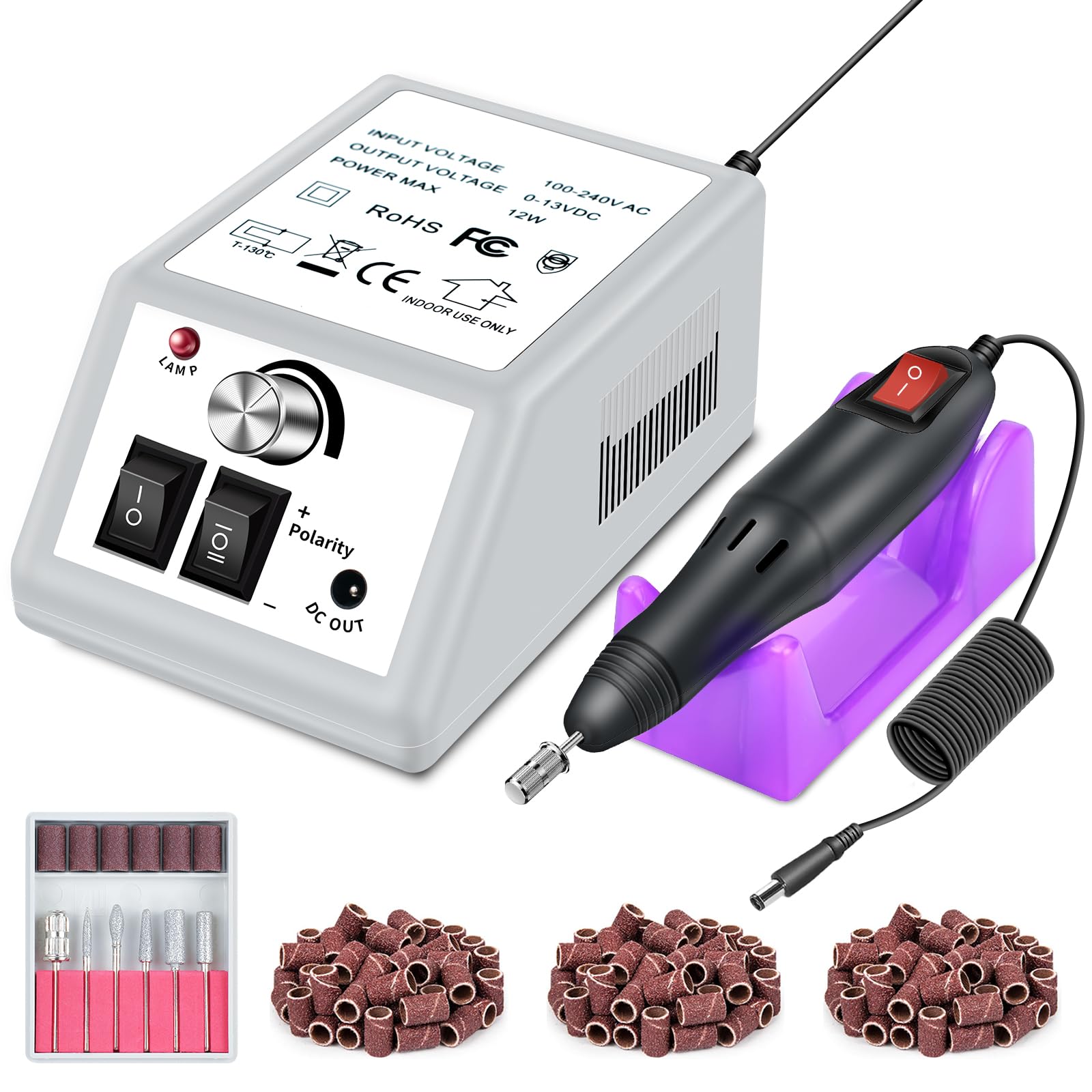 Professional Electric Nail Drill Machine Kit - Low Noise Manicure Pedicure Tool with 156pcs Sanding Bands for Acrylic Nails, Gel Polish Removal & Nail Art - Perfect for Salon & Home Nail Care