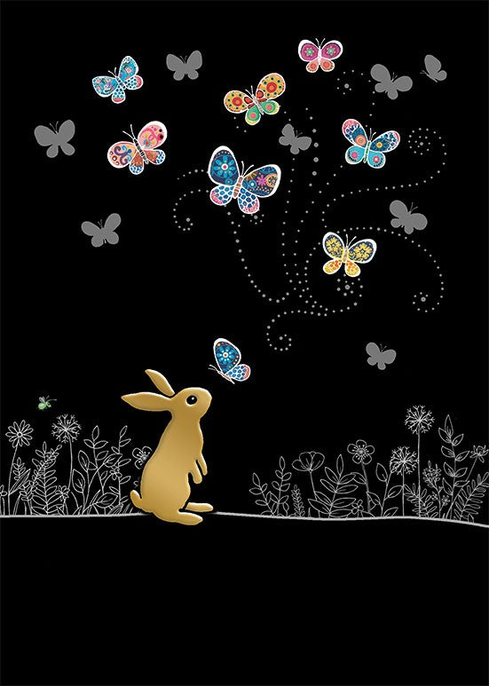 Bug Art Greeting Card with Rabbit & Butterflies Design - Perfect for Birthdays, Thank You Notes & Special Occasions