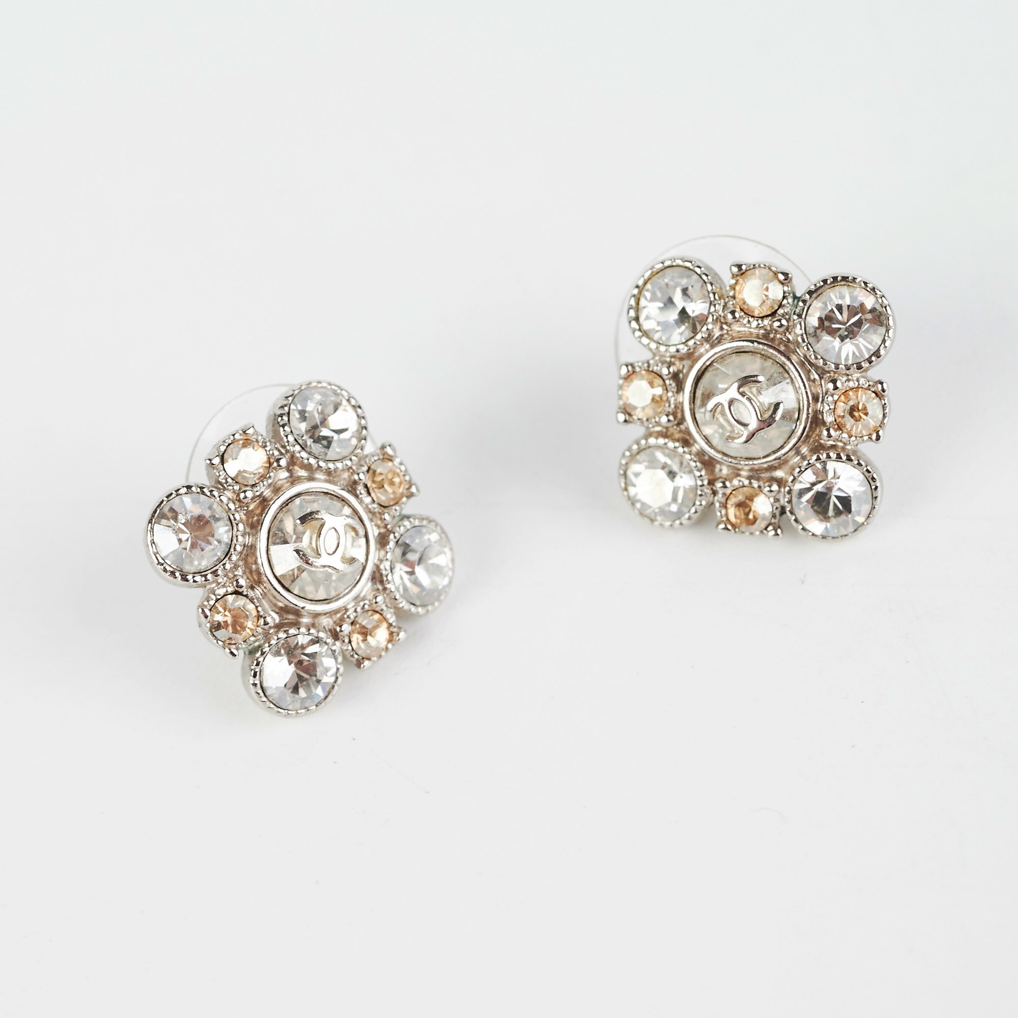 Chanel Rhinestone Logo Earrings - Luxury Costume Jewelry for Women - Perfect for Parties, Weddings & Special Occasions