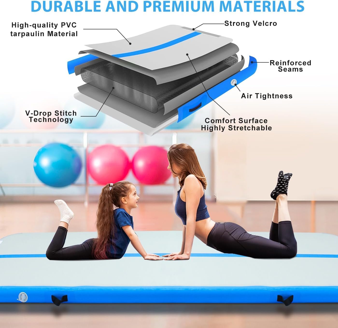 Inflatable Air Mat Tumbling Track - Portable Gymnastics Training Mat with Electric Pump for Home, Cheerleading, Kids Gym & Yoga | Perfect for Indoor Exercise, Backyard Play & Fitness Training