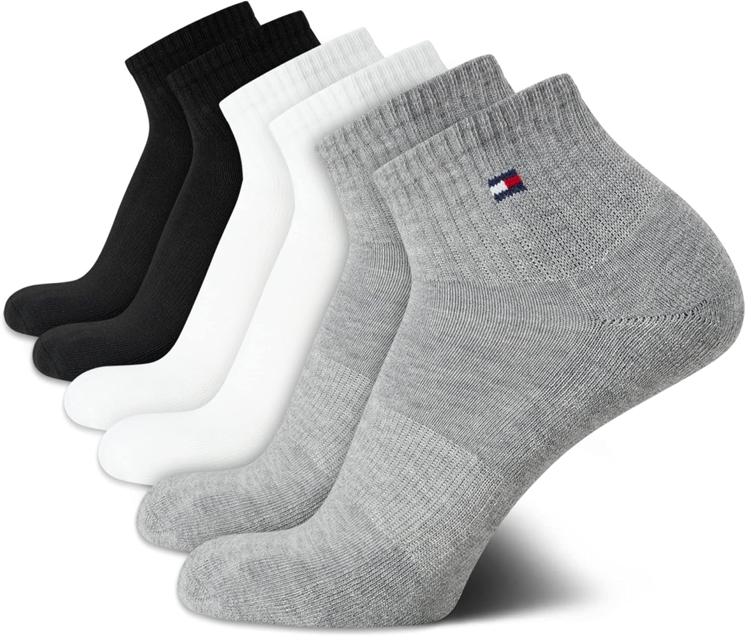 Tommy Hilfiger Men's Performance Cushion Athletic Socks - 6 Pack Quarter Cut Ankle Socks for Running, Gym & Casual Wear | Breathable & Comfortable Workout Socks