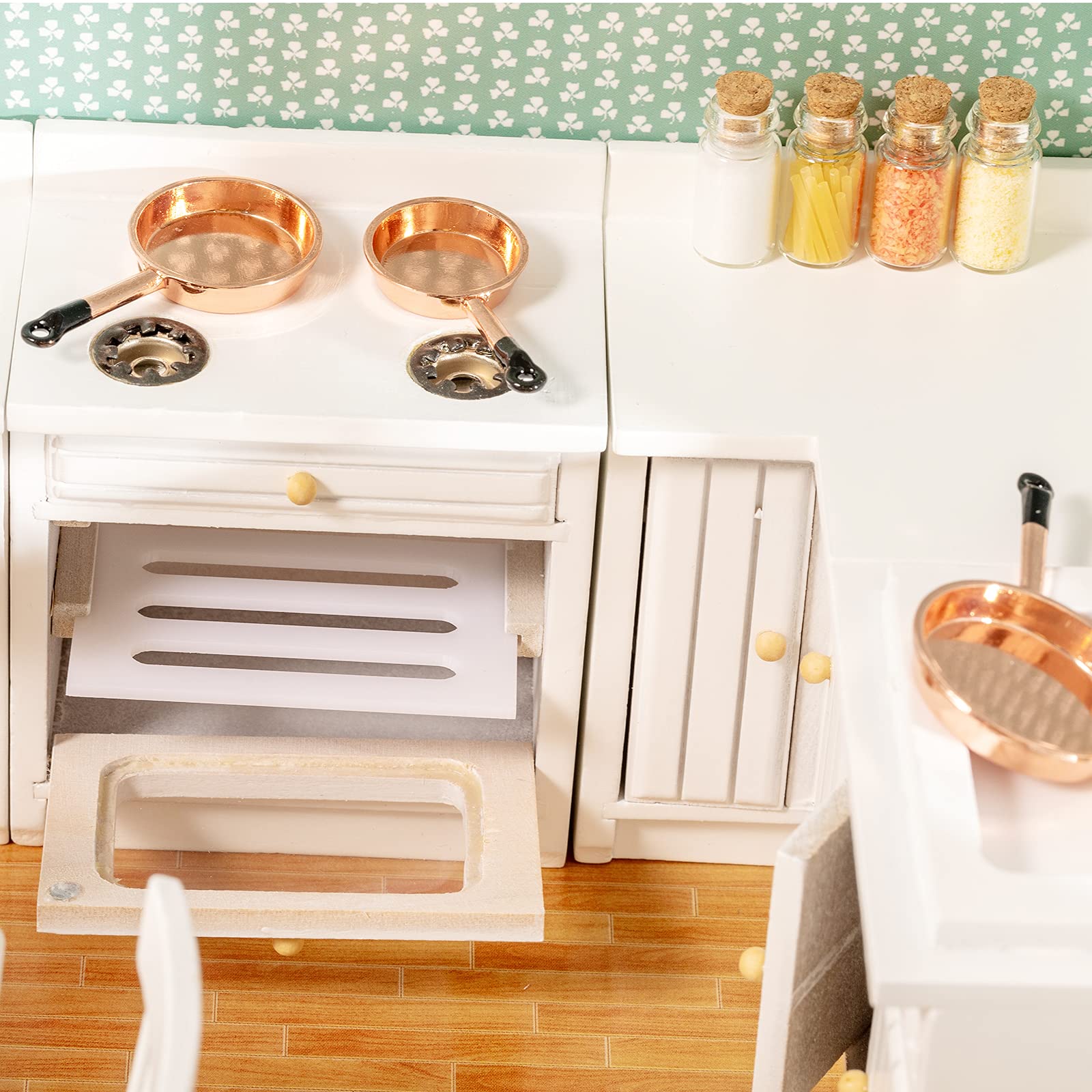 1:12 Scale SAMCAMI White Wooden Dollhouse Furniture Set - Miniature Kitchen Cabinets, Dining Table, Refrigerator & Accessories for Doll House Toys | Perfect for Dollhouse Decor, Collectors & Kids Role Play