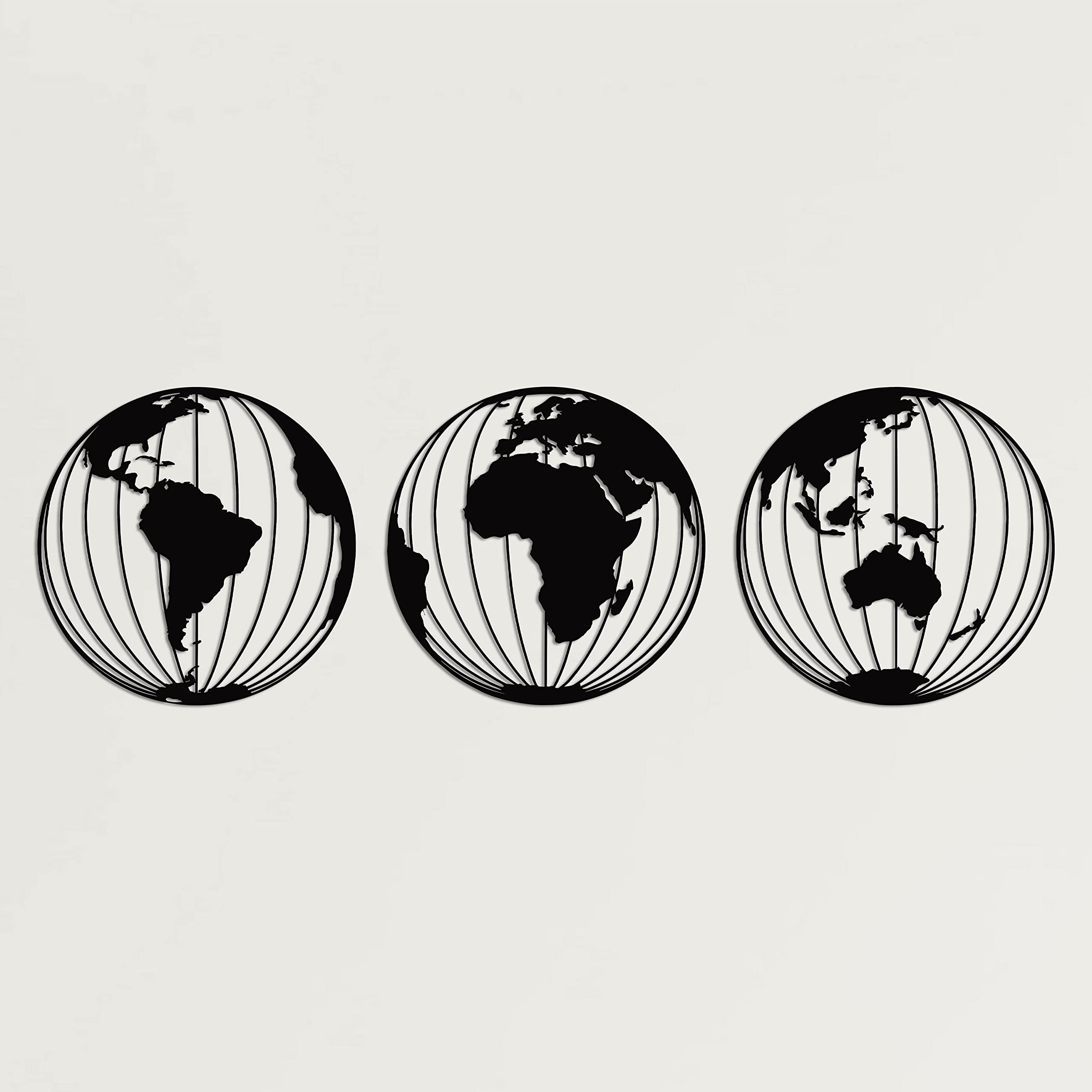 DEKADRON Metal World Map Wall Art - 3 Piece Set of Metal Globe Wall Decor for Home & Office - 28