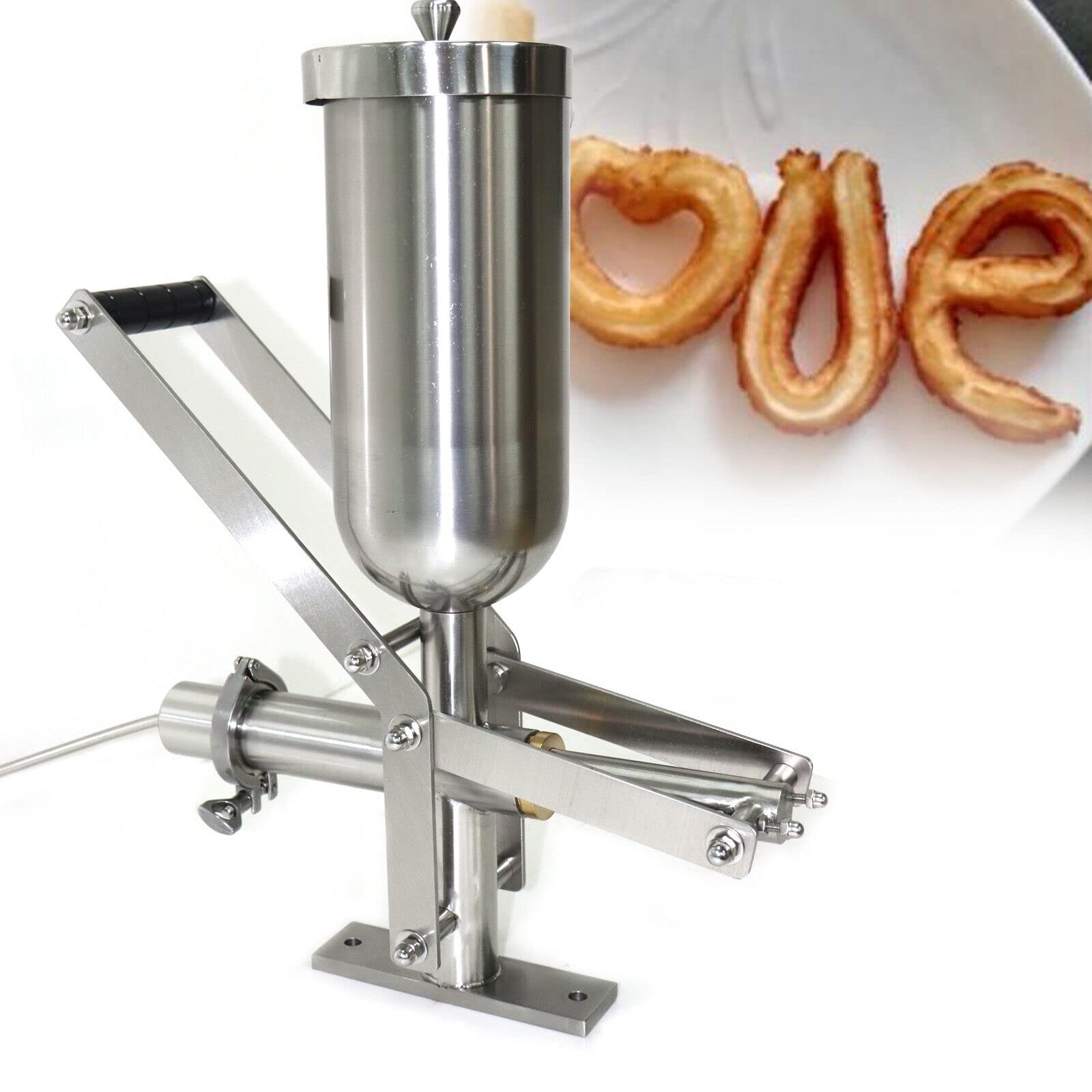 LOYALHEARTDY 5L Commercial Churros Maker Machine - Heavy Duty Stainless Steel Manual Churro Press with Modern Design (Silver) - Perfect for Restaurants, Food Trucks, and Catering Events