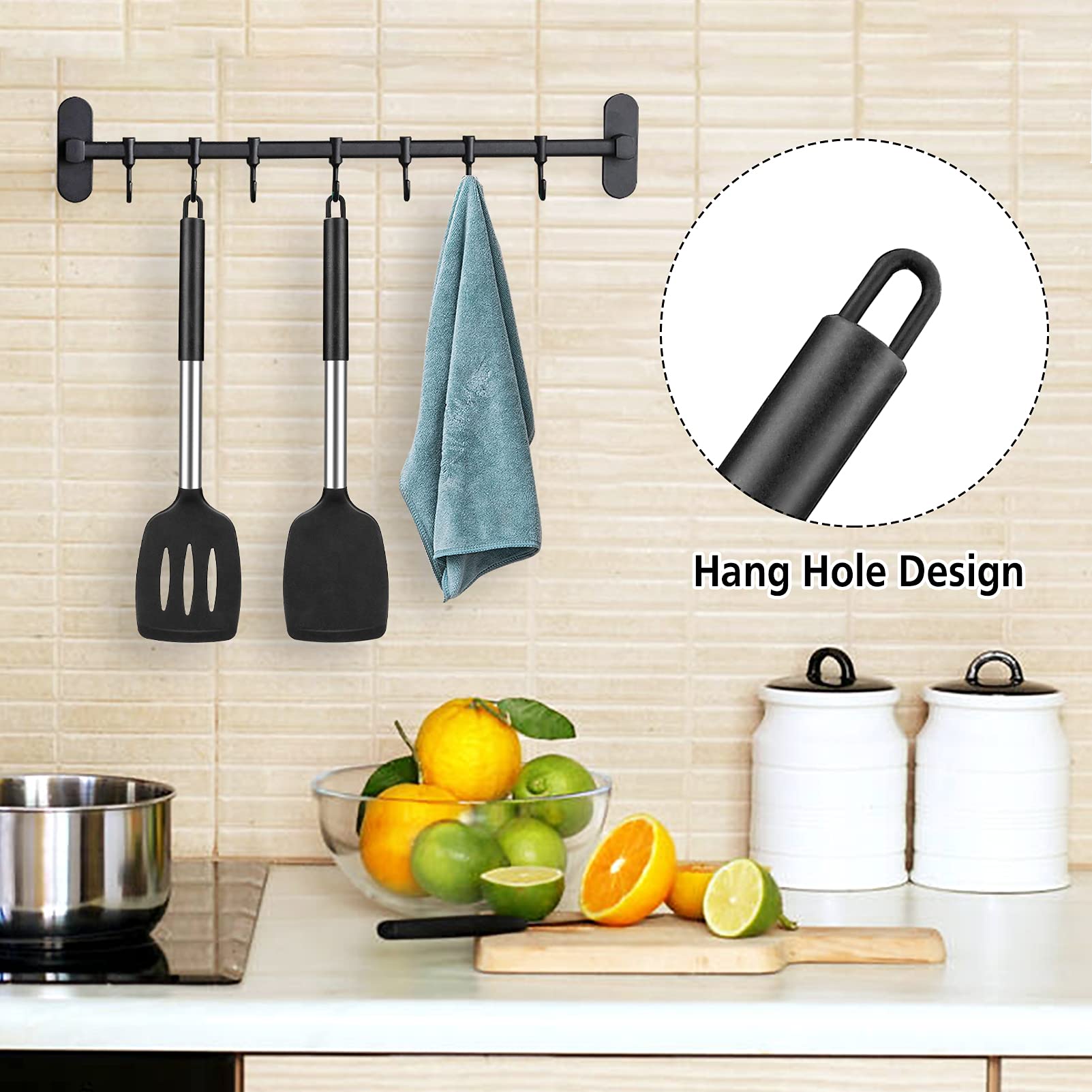 2 Pack Silicone Spatulas Turners - BPA Free Stainless Steel Cooking Utensils Set - Heat Resistant & Non-Stick Kitchen Tools for Flipping Fish, Eggs, Pancakes & Stir-Fry - Perfect for Woks, Pans & Everyday Cooking