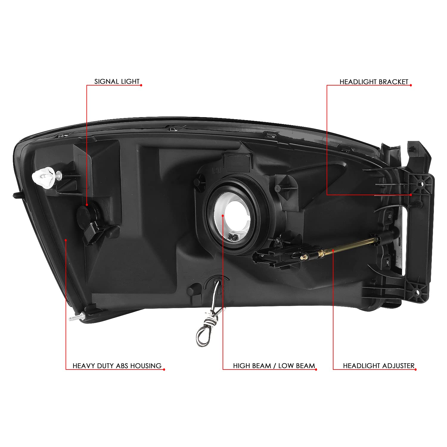 DNA MOTORING Smoked Clear Headlights for 06-09 Dodge Ram - LED Light Bar | Off-Road & Night Driving