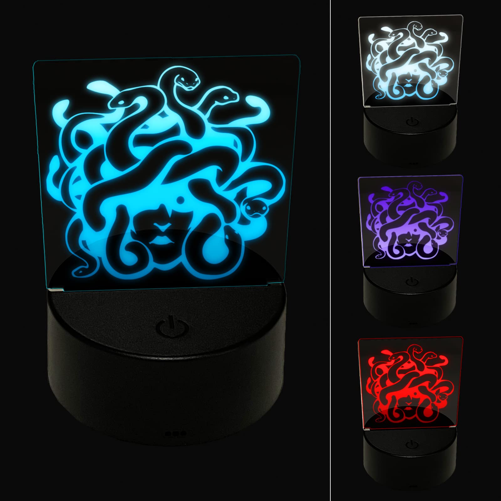Sniggle Sloth Medusa Gorgon Head with Twisting Snakes - 3D Illusion LED Night Light for Bedroom, Kids Room & Office Desk - Unique Nightstand Lamp for Home Decor & Gift Ideas
